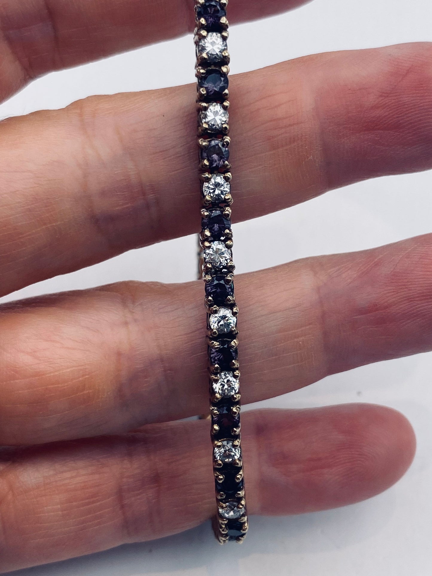 Vintage Purple Amethyst and Cubic Zirconia Bracelet 925 Sterling Silver