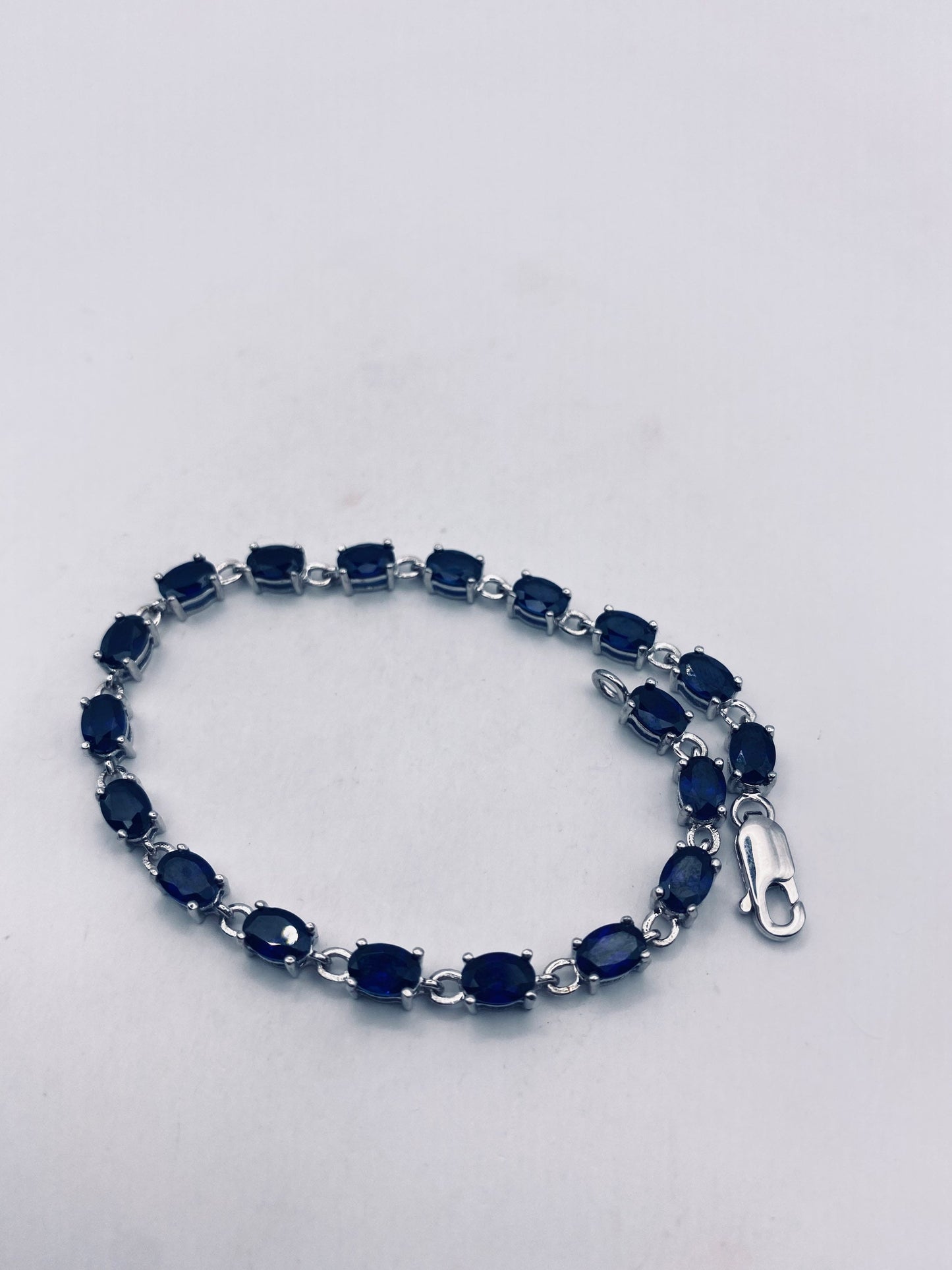 Vintage Blue Iolite 925 Sterling Silver Tennis Bracelet