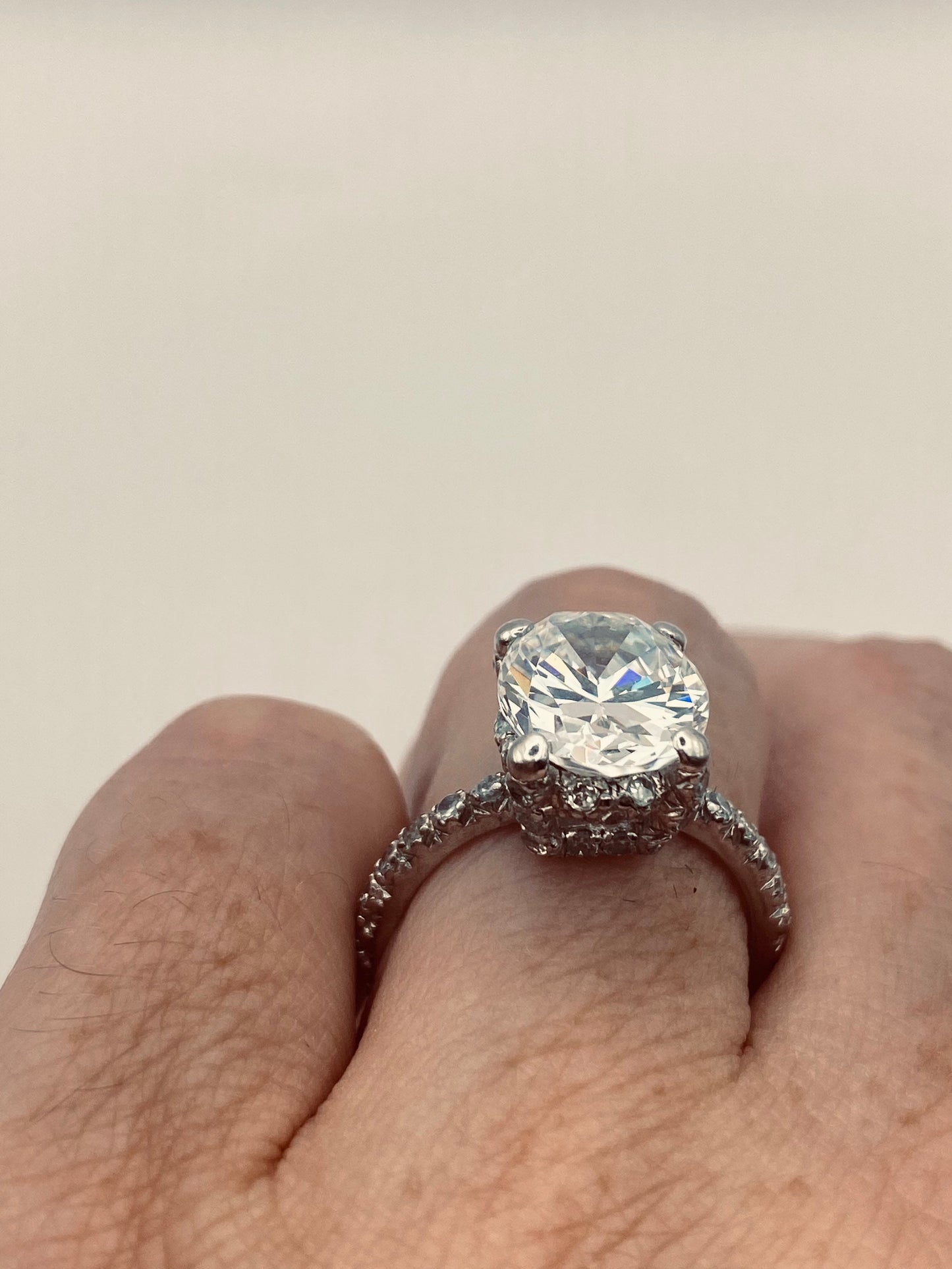 Vintage Clear Crystal 925 Sterling Silver Engagement Ring