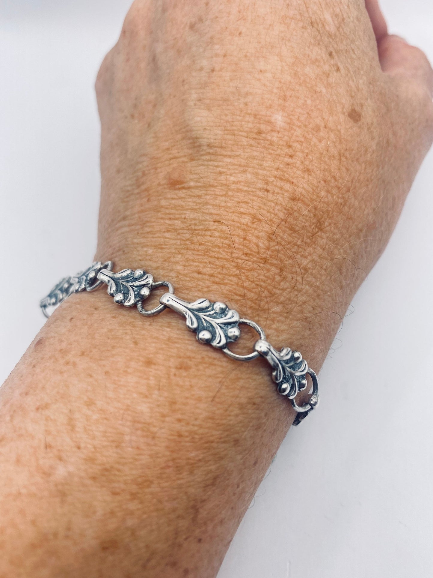 Vintage 925 Sterling Silver Filigree Rose Flower Bracelet