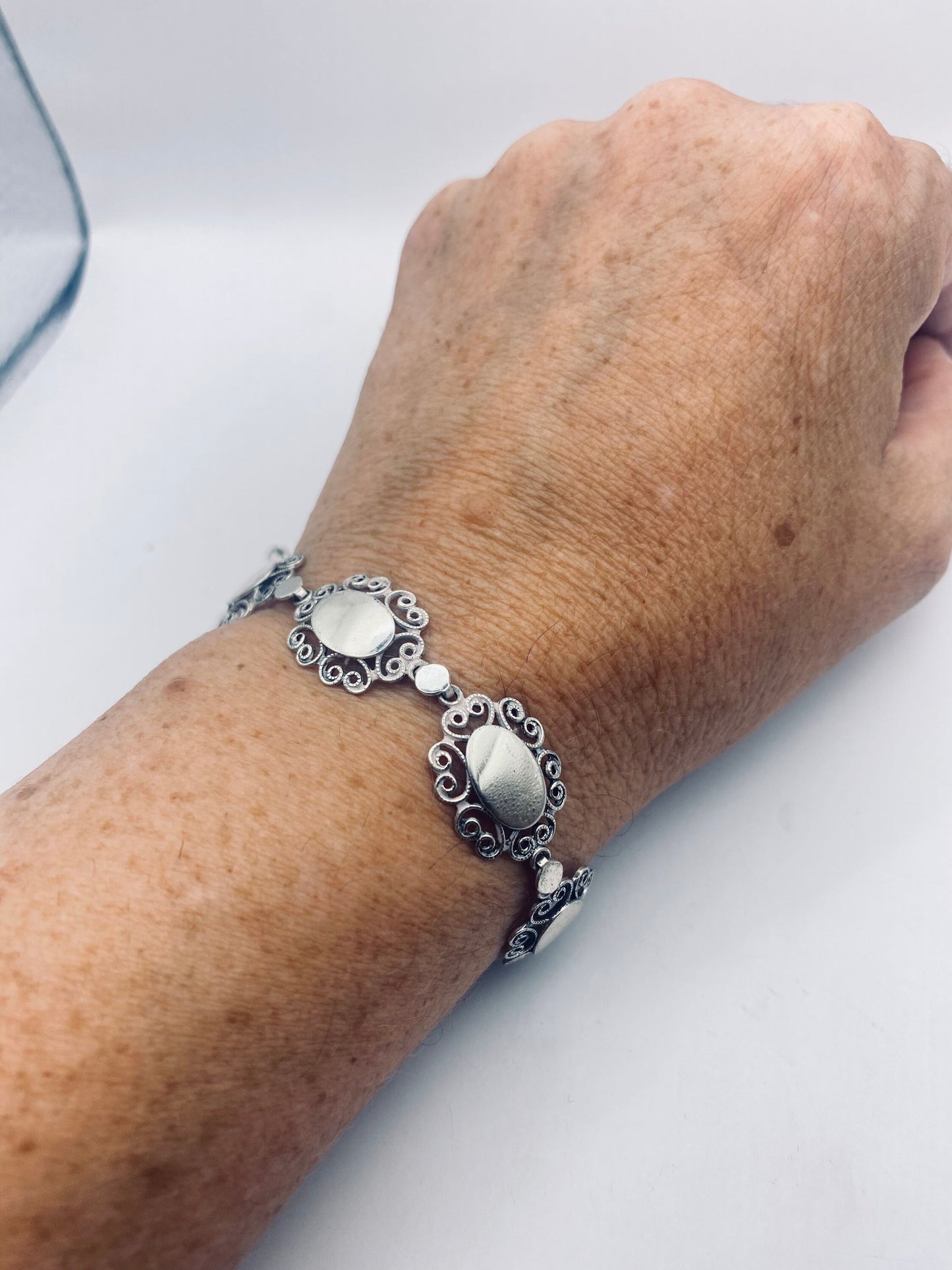 Vintage 925 Sterling Silver Filigree Engravable Bracelet