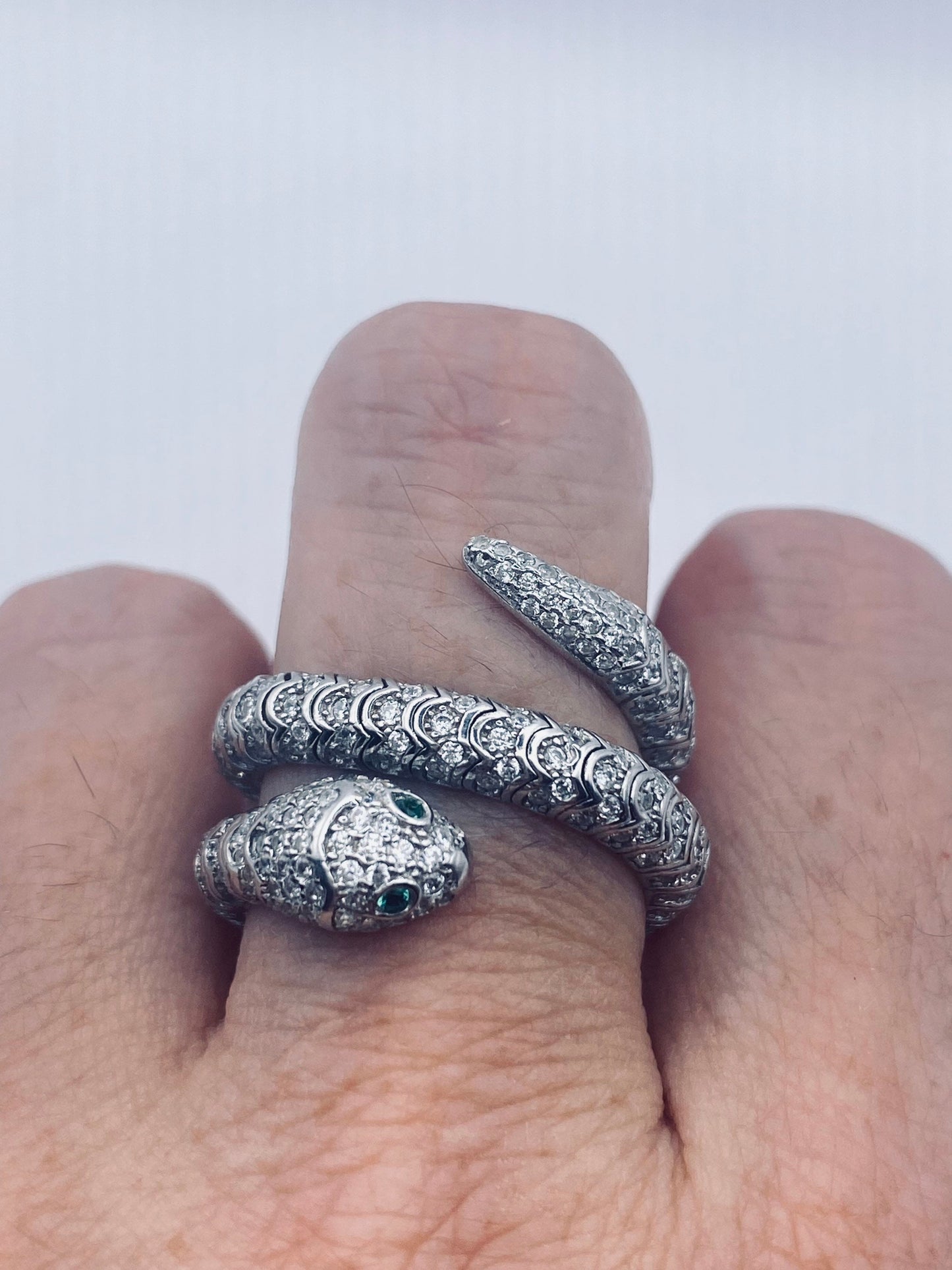 Vintage Snake Ring 925 Sterling Silver Crystal Size 9