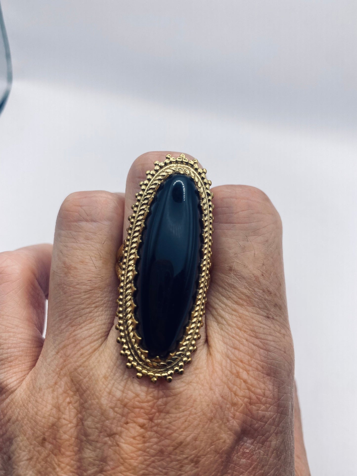 Vintage Black Onyx Gold Bronze Cocktail Ring