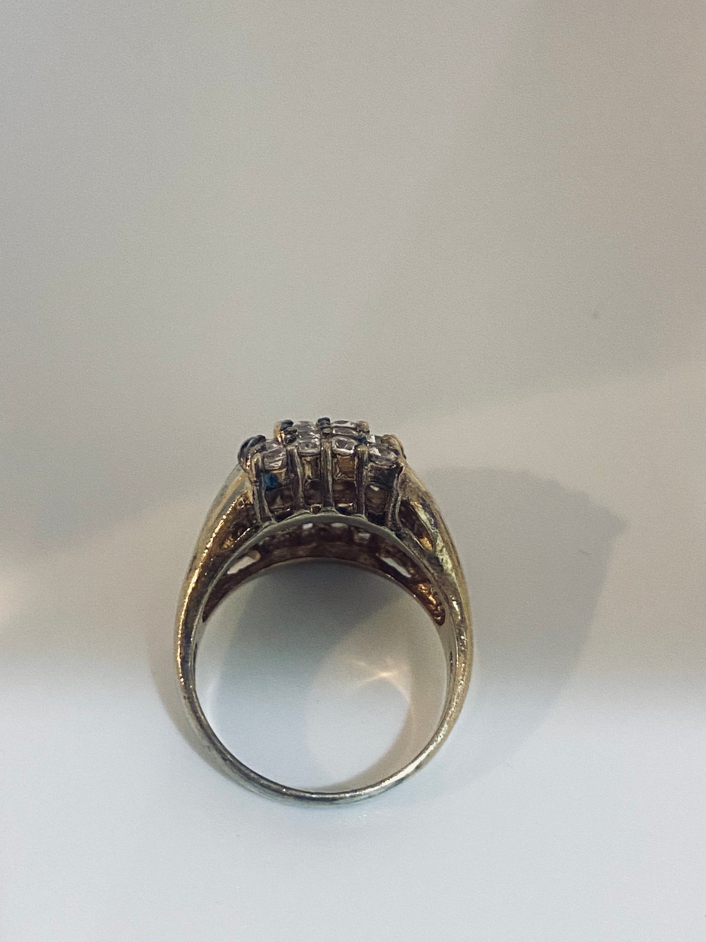 Vintage White CZ Golden 925 Sterling Silver Wedding Band Ring