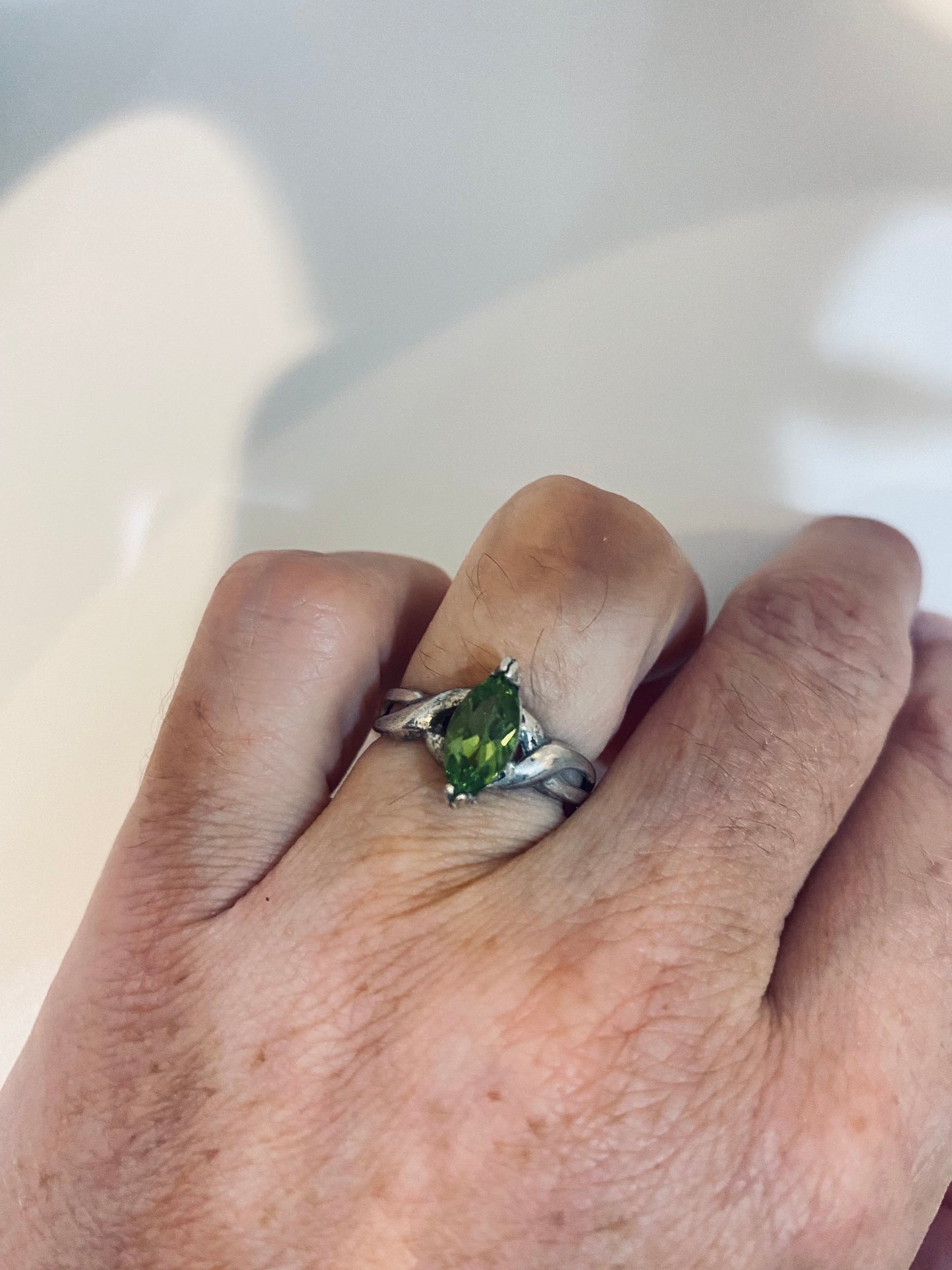 Vintage Handmade Genuine Green Peridot Filigree Setting 925 Sterling Silver Gothic Ring