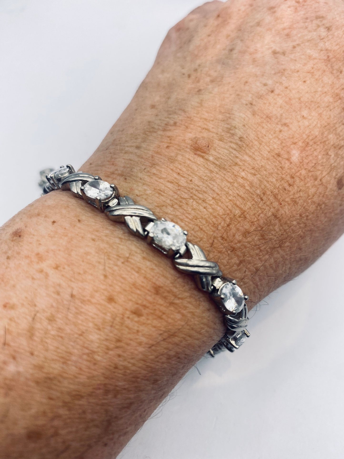 Vintage White Sapphires 925 Sterling Silver Tennis Bracelet