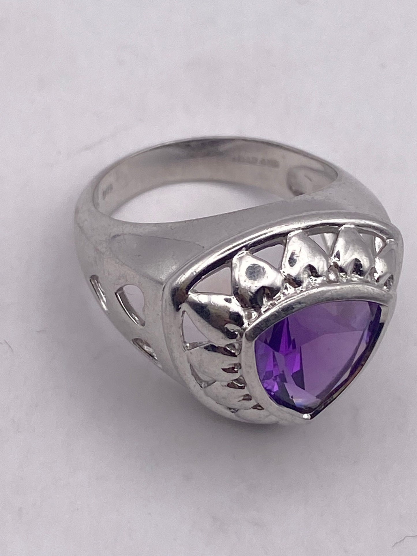 Vintage Purple Amethyst Heart 925 Sterling Silver Ring