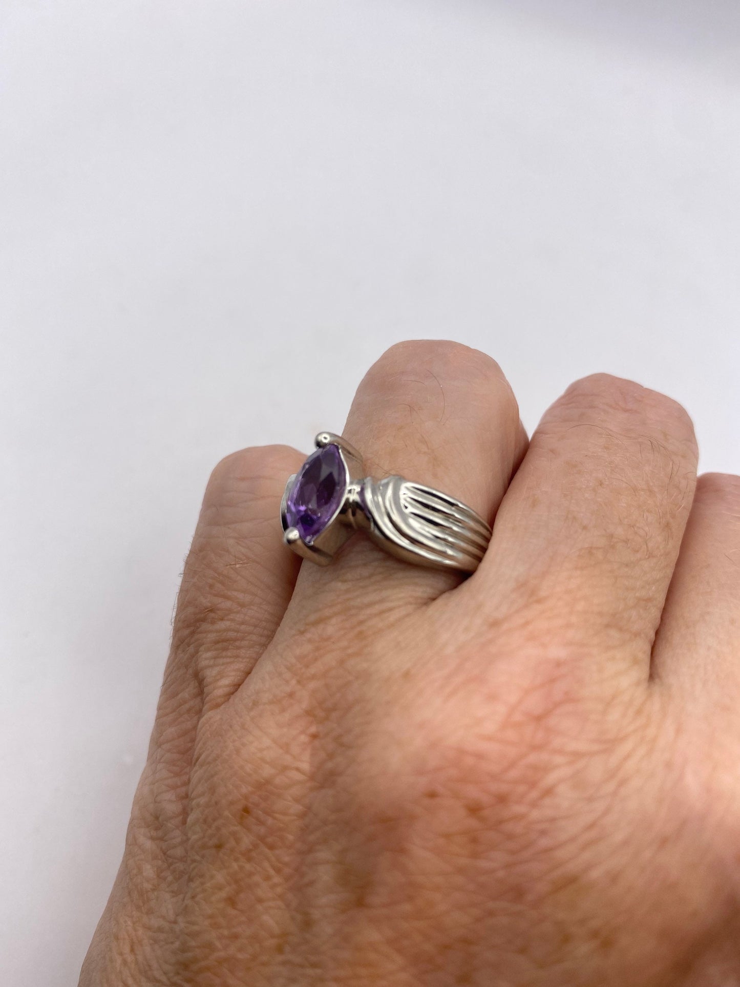 Vintage Purple Amethyst Heart 925 Sterling Silver Ring