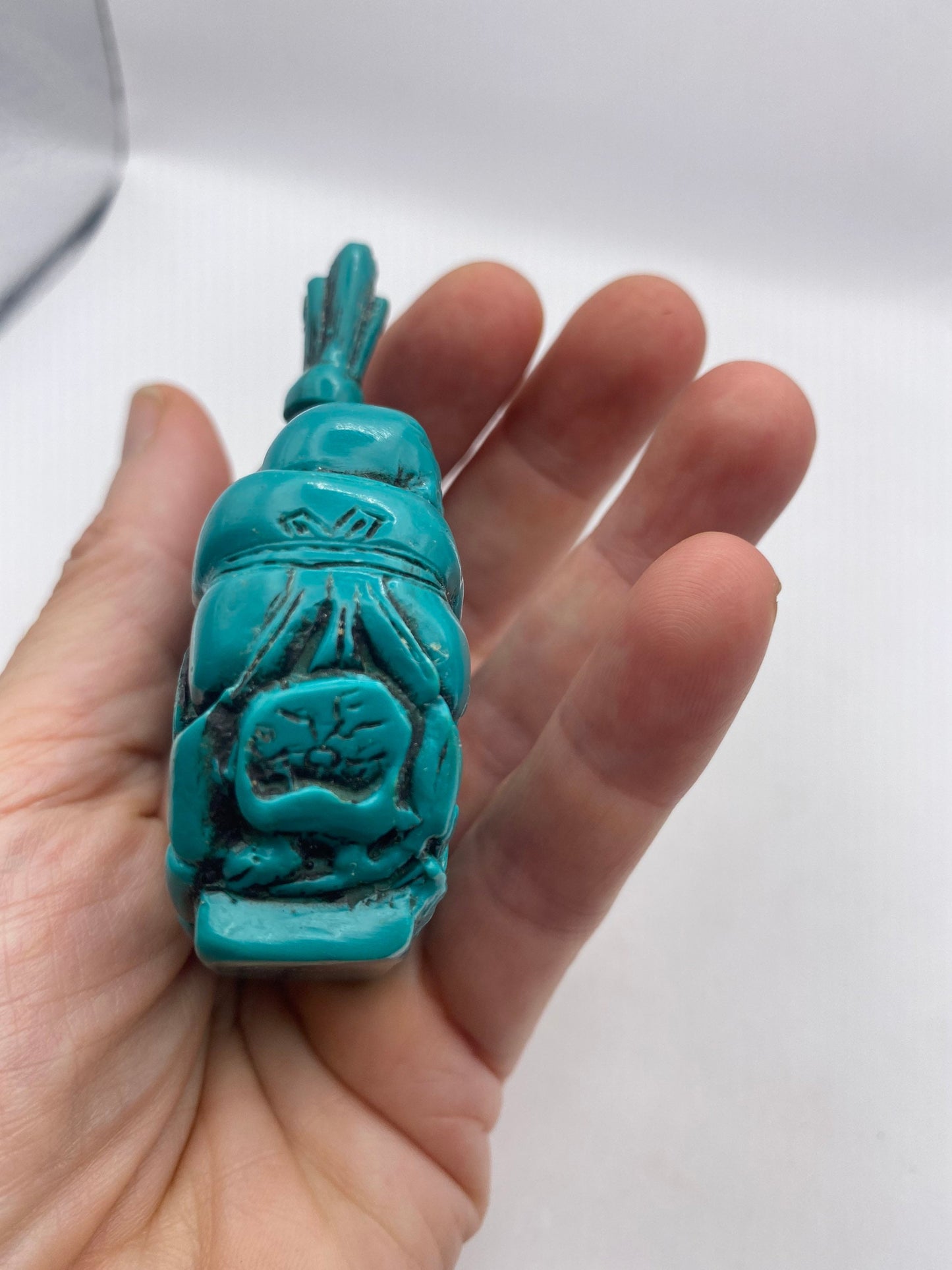 Vintage Boy with Carp Fish Bottle Snuff Perfume Flask Cinnabar Resin
