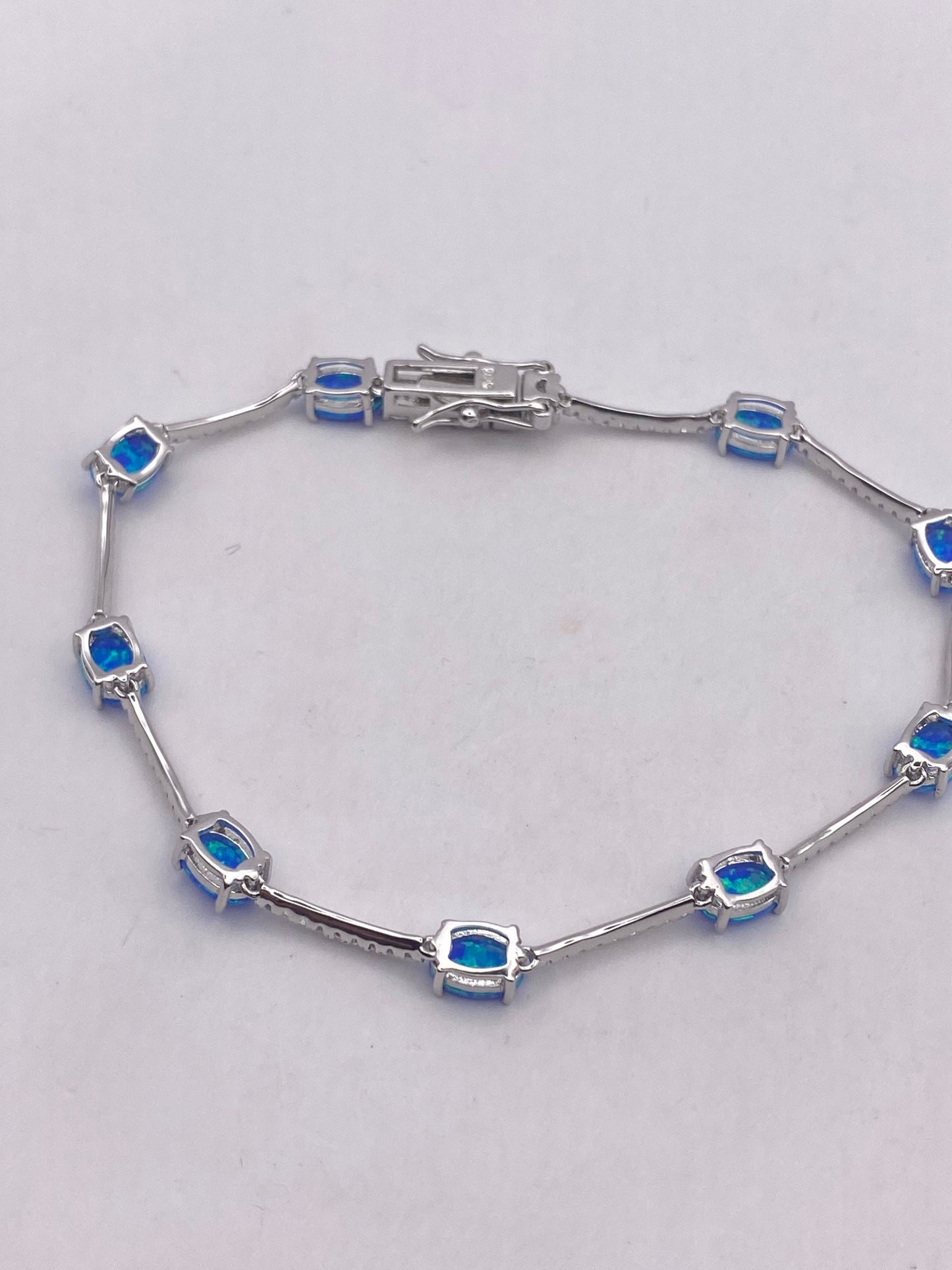 Vintage Blue Fire Opal Cubic Zirconia Bracelet 925 Sterling Silver