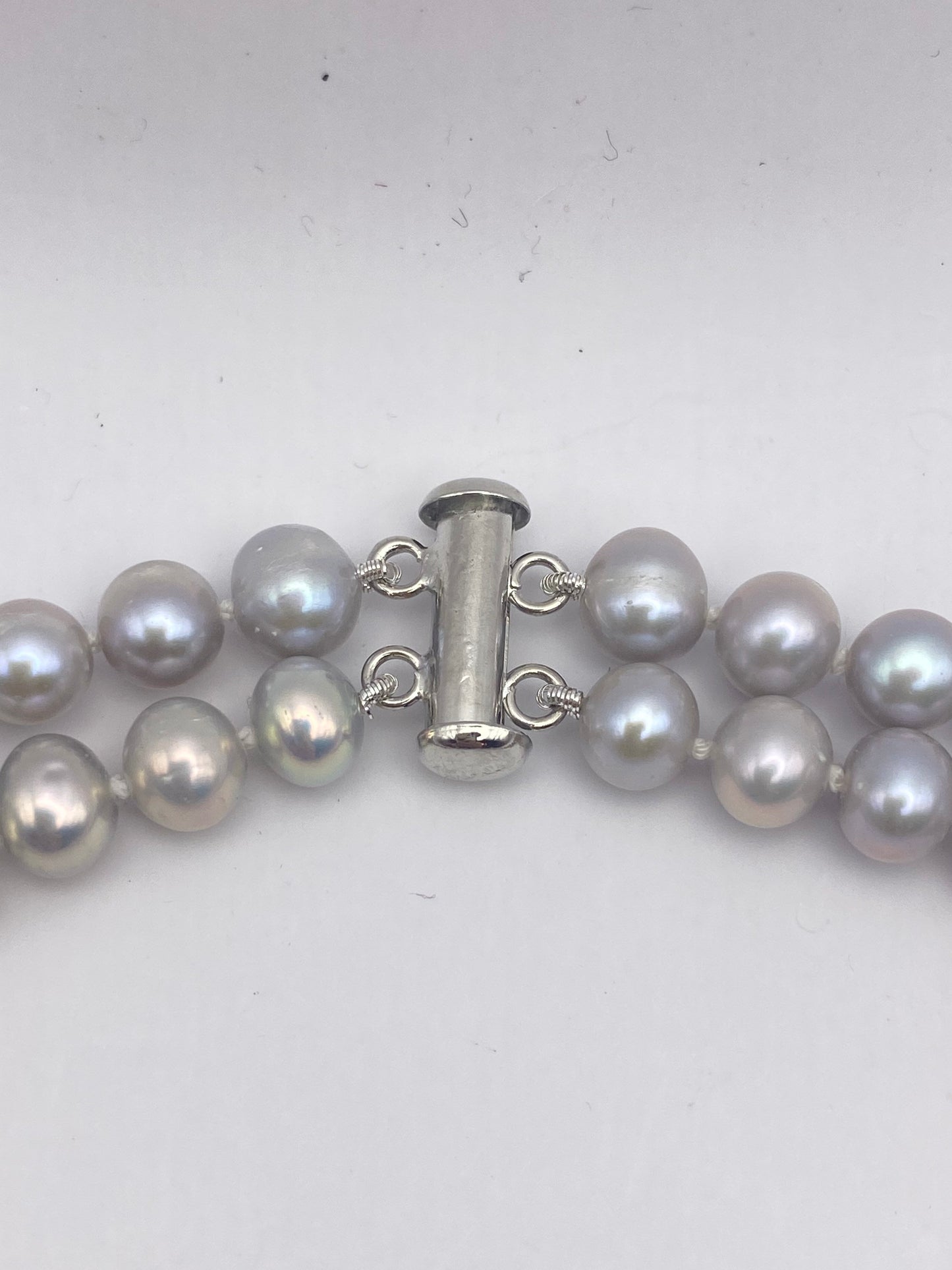Vintage Hand Knotted Grey Pearl Double 16-18 in Necklace