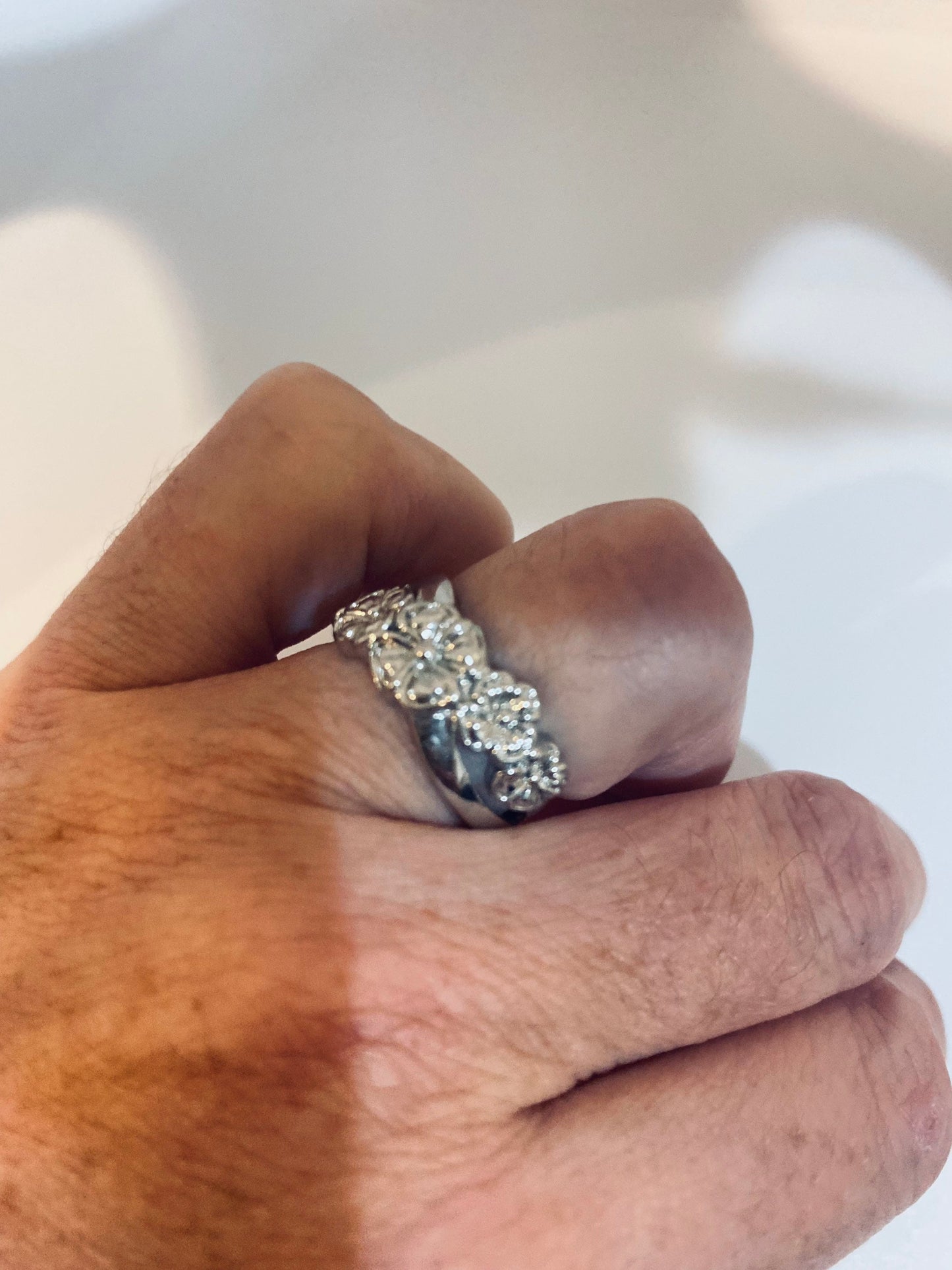 Vintage Eternity Flower 925 Sterling Silver Wedding Ring