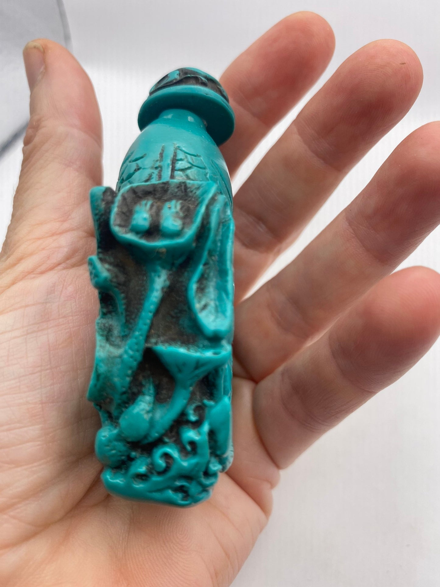 Vintage Boy with Carp Fish Bottle Snuff Perfume Flask Cinnabar Resin