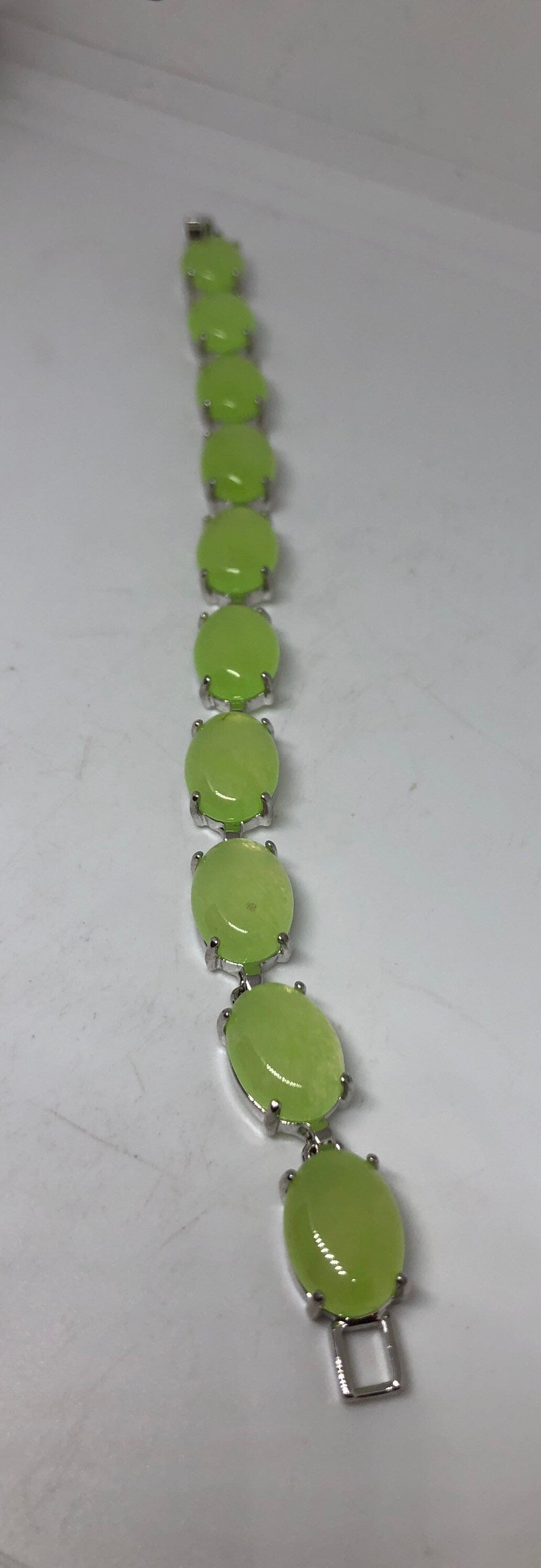 Vintage Green Chalcedony Bracelet Silver Bronze