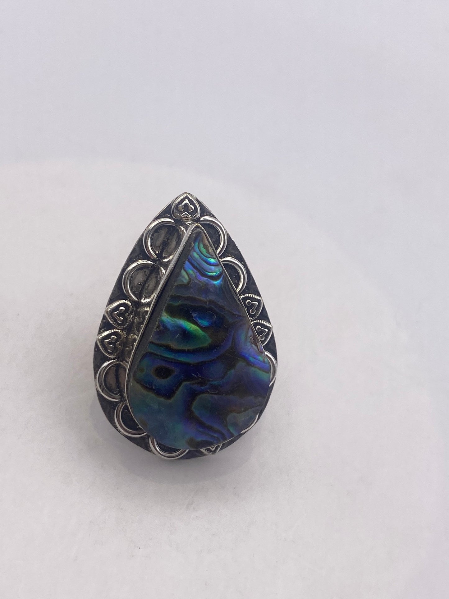 Vintage Green Abalone White Bronze Silver Cocktail Ring