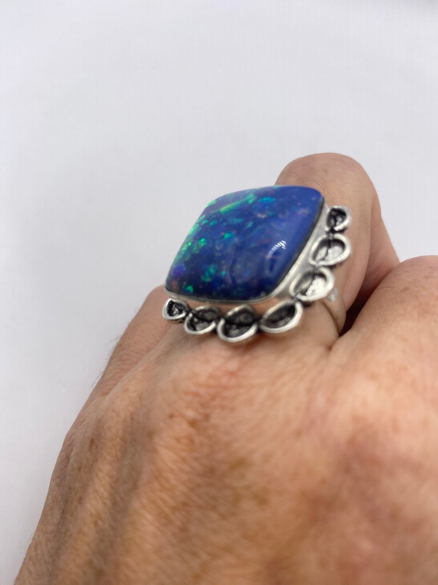 Vintage Aqua Blue Butterfly Wing Art Glass Ring