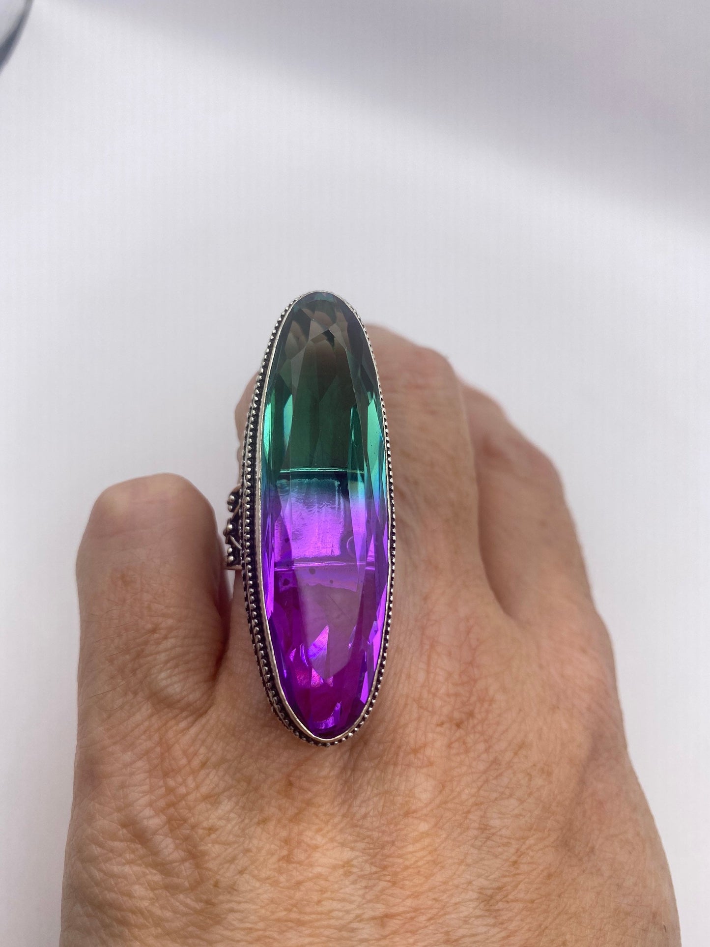 Vintage Amethyst Blue Glass Ring Antique Statement Cocktail Adjustable