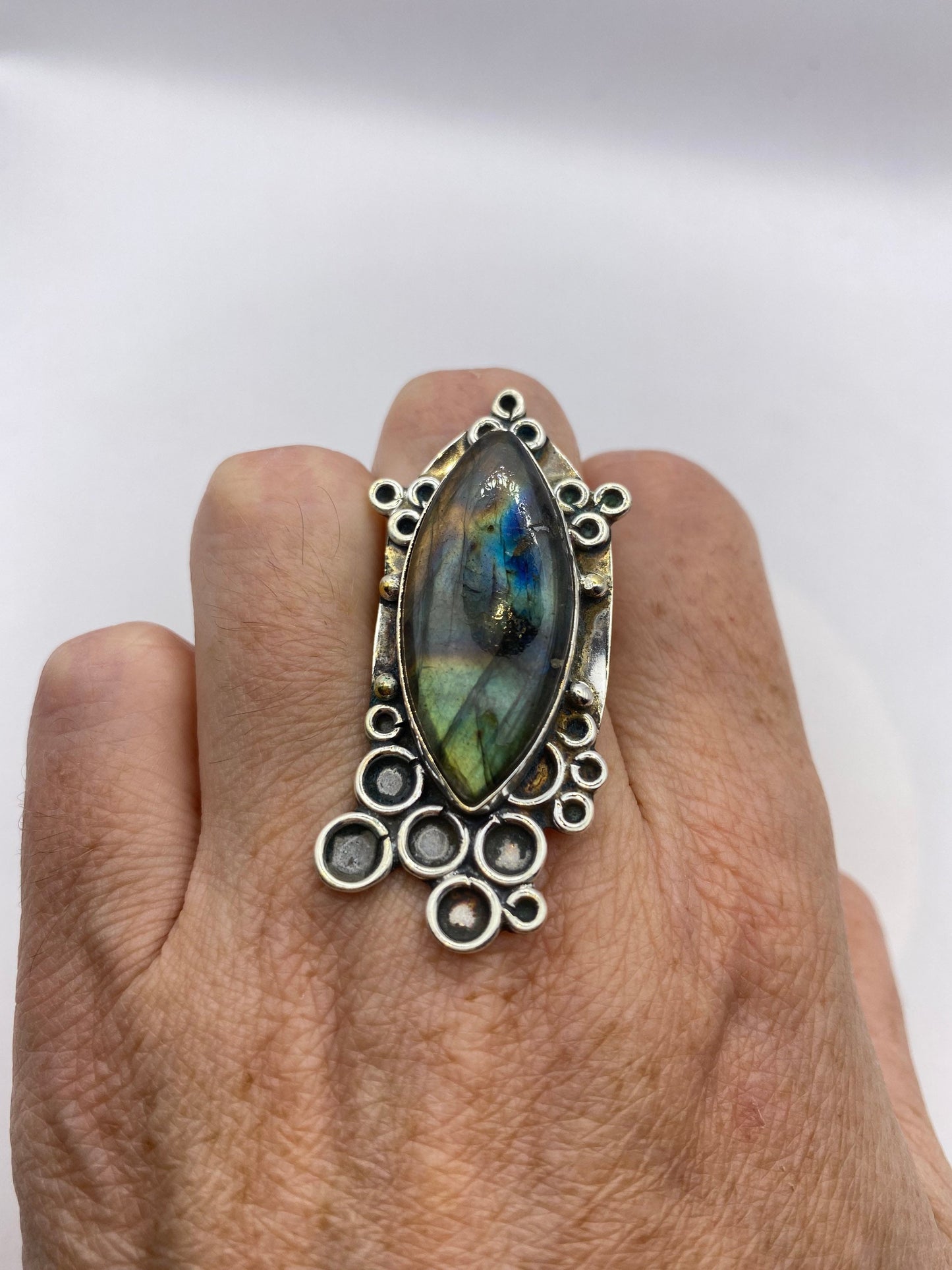 Vintage Rainbow Labradorite Statement Ring