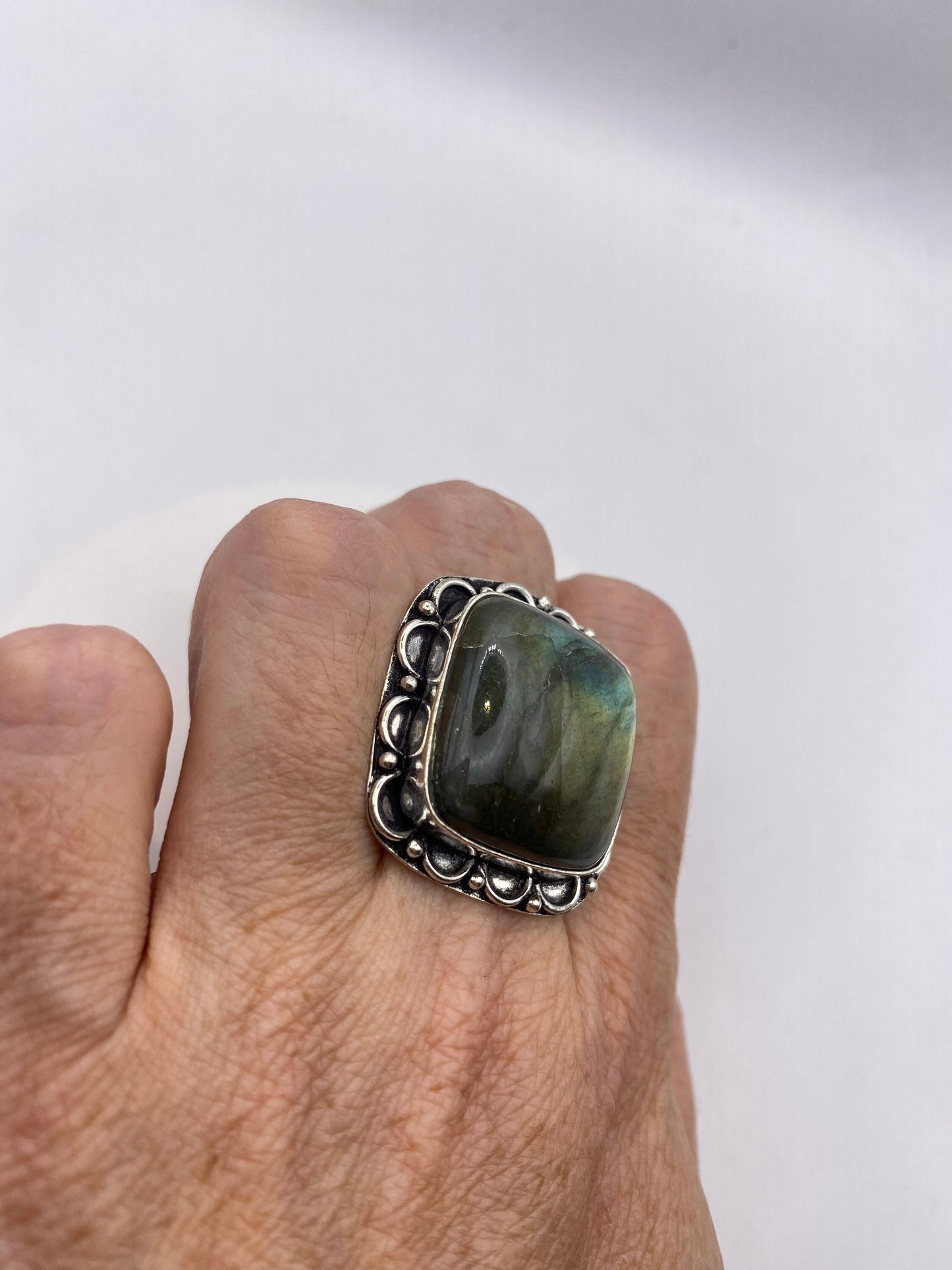 Vintage Rainbow Labradorite Statement Ring
