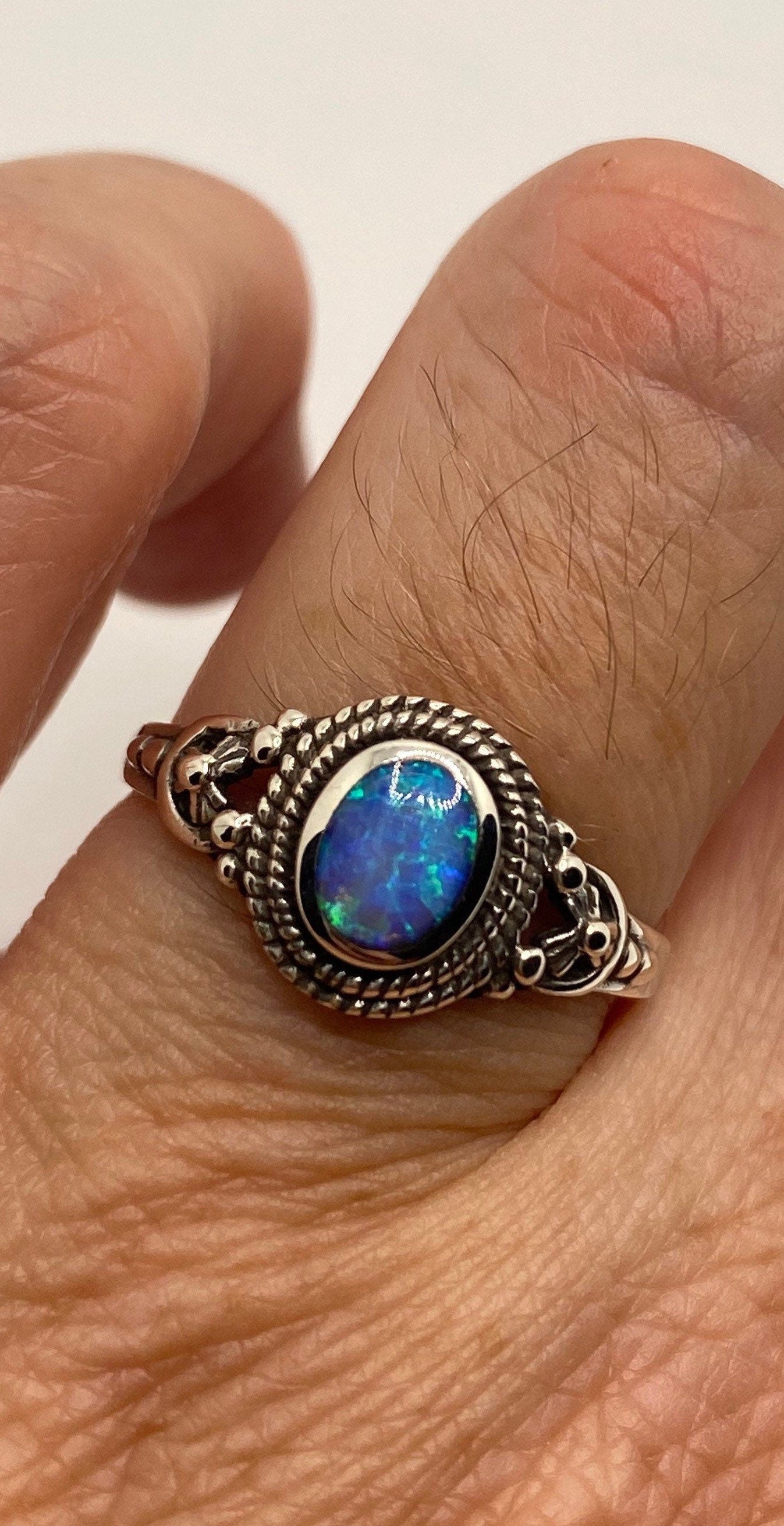Vintage Opal 925 Sterling Silver Inlay Ring - Main Image