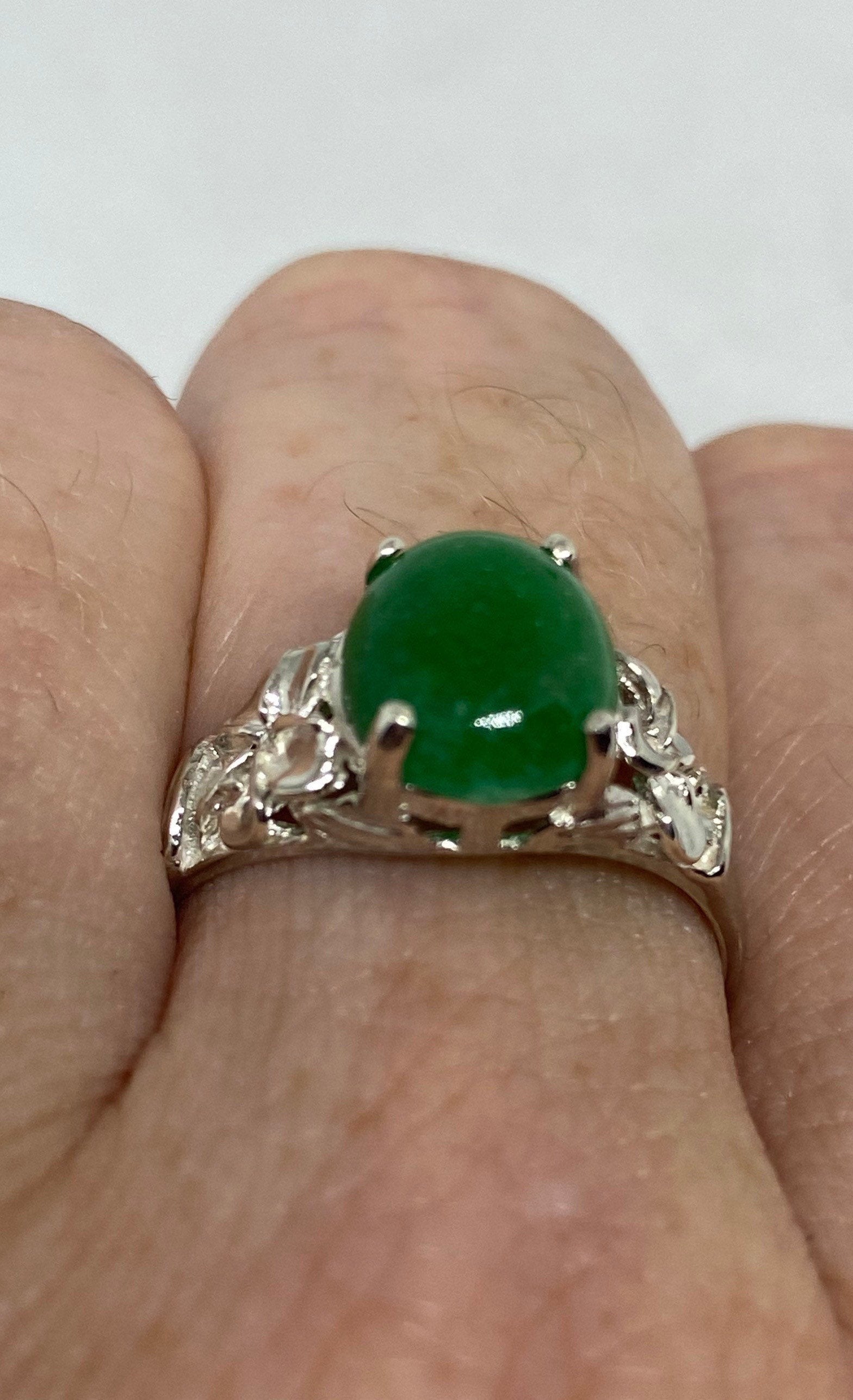 925 sterling Vintage Green authentic Gemstones Ring 8