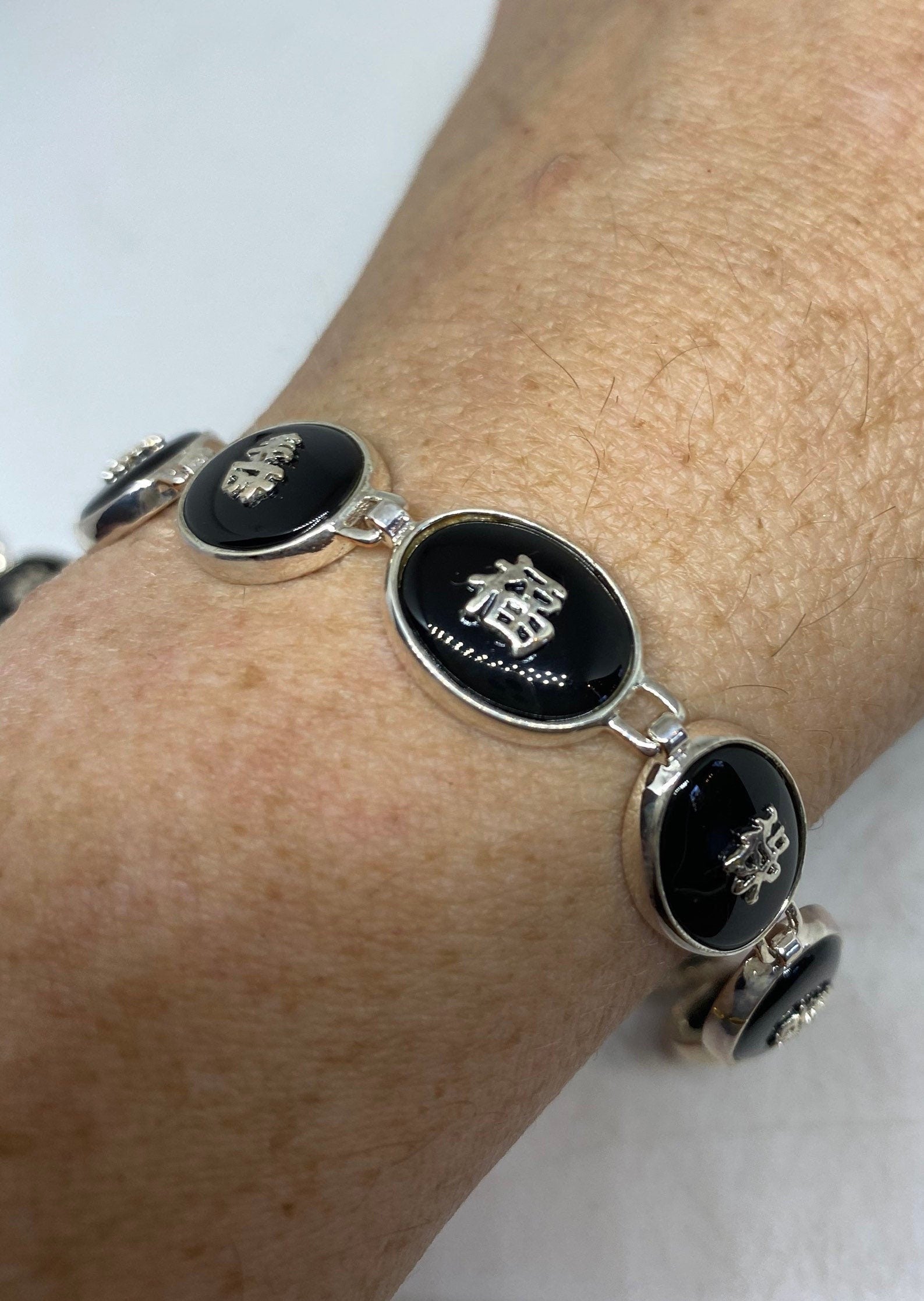 Vintage 925 Sterling Silver Onyx Chinese Lucky Bracelet – Nemesis 