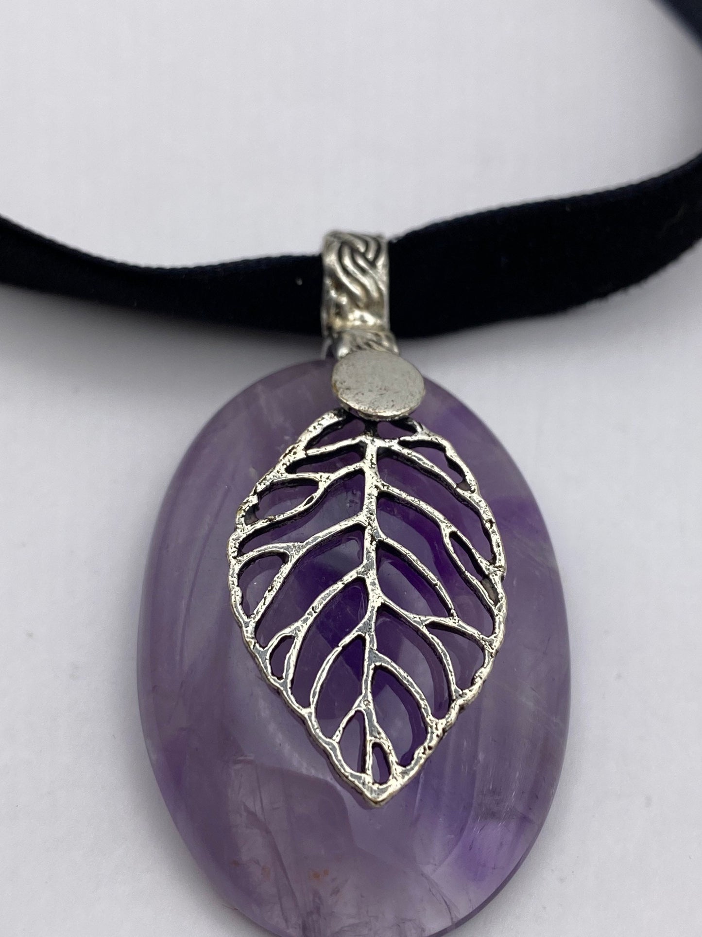 Vintage Purple Amethyst Choker Bohemian Cabochon Droplet Necklace