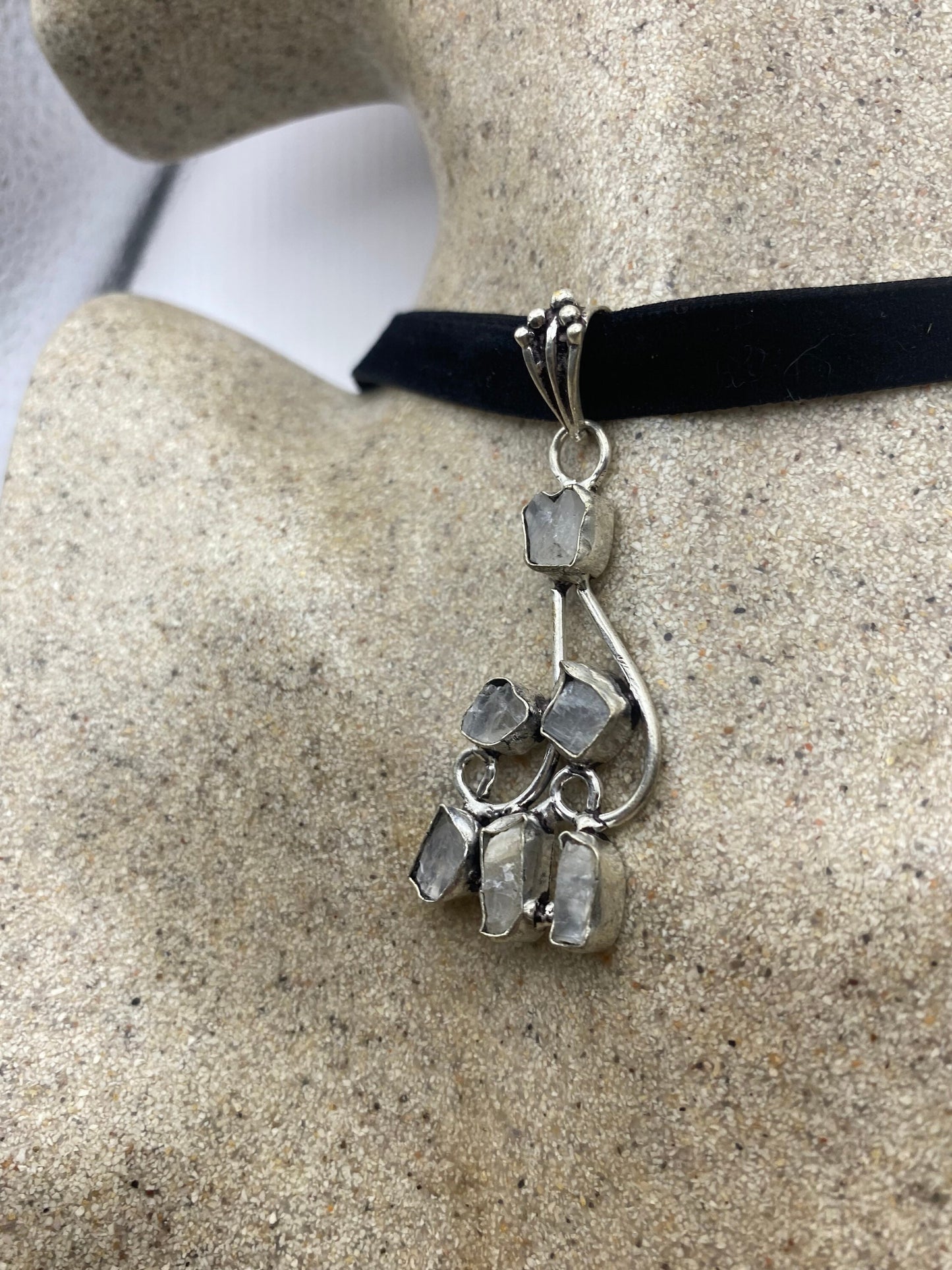 Vintage Raw Rainbow Moonstone Choker Necklace