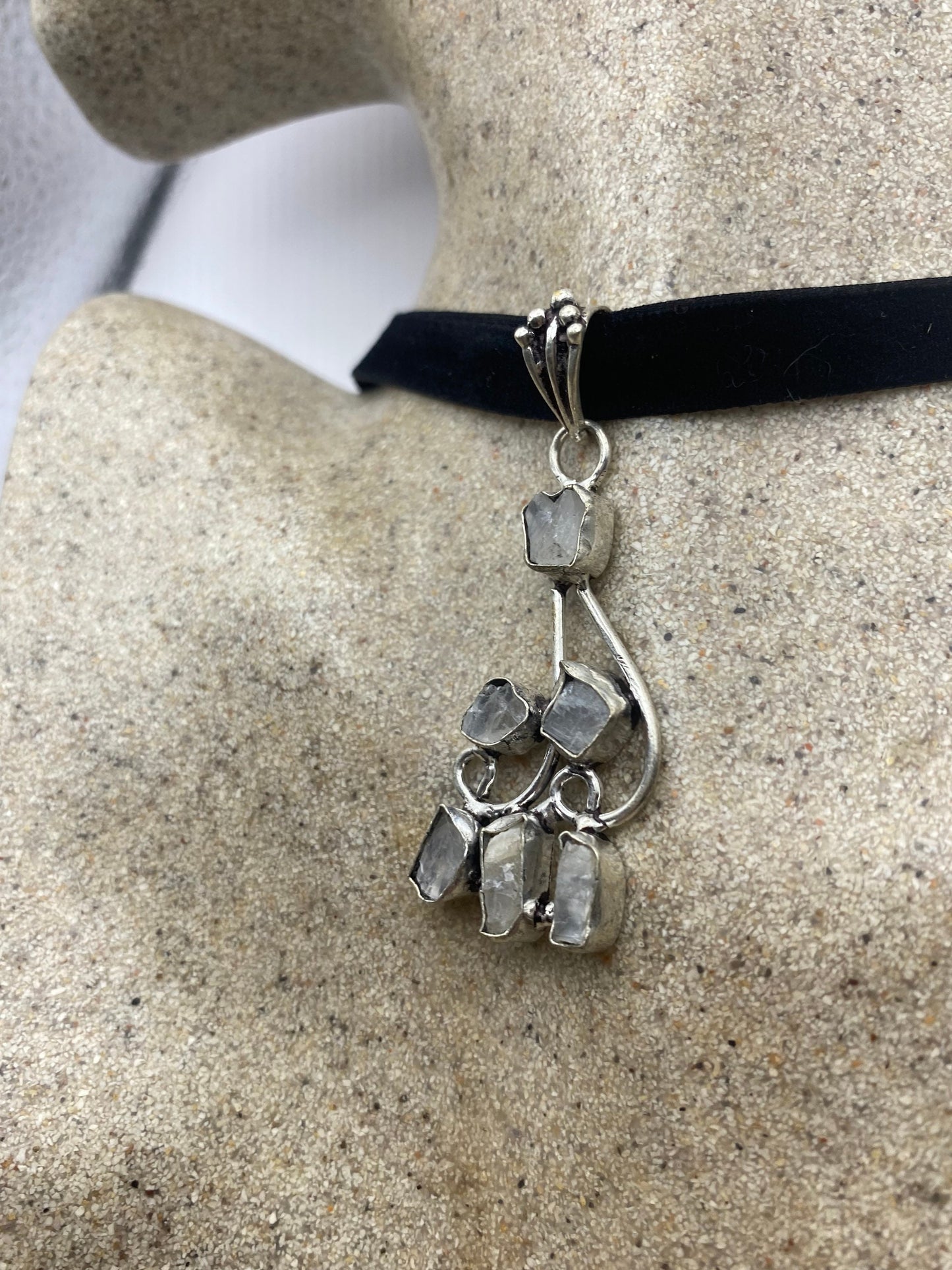 Vintage Raw Rainbow Moonstone Choker Necklace