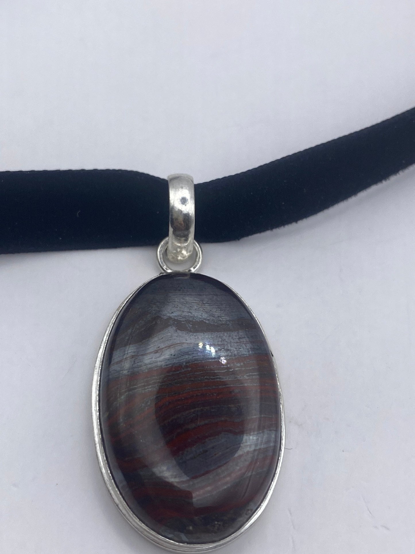 Vintage Red Tigers Eye Choker Pendant Necklace