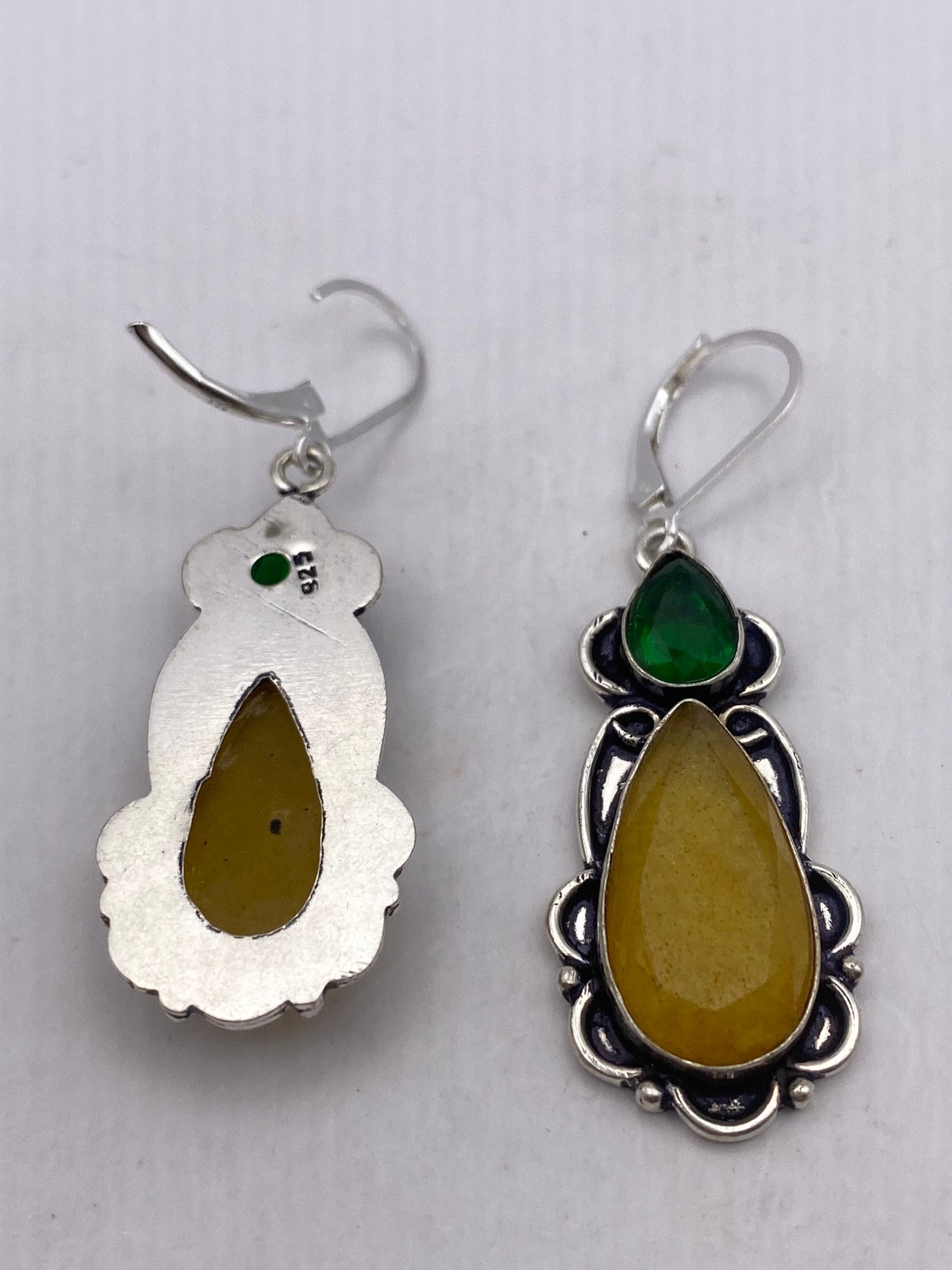 Vintage Yellow Jasper 925 Sterling Silver Leverback