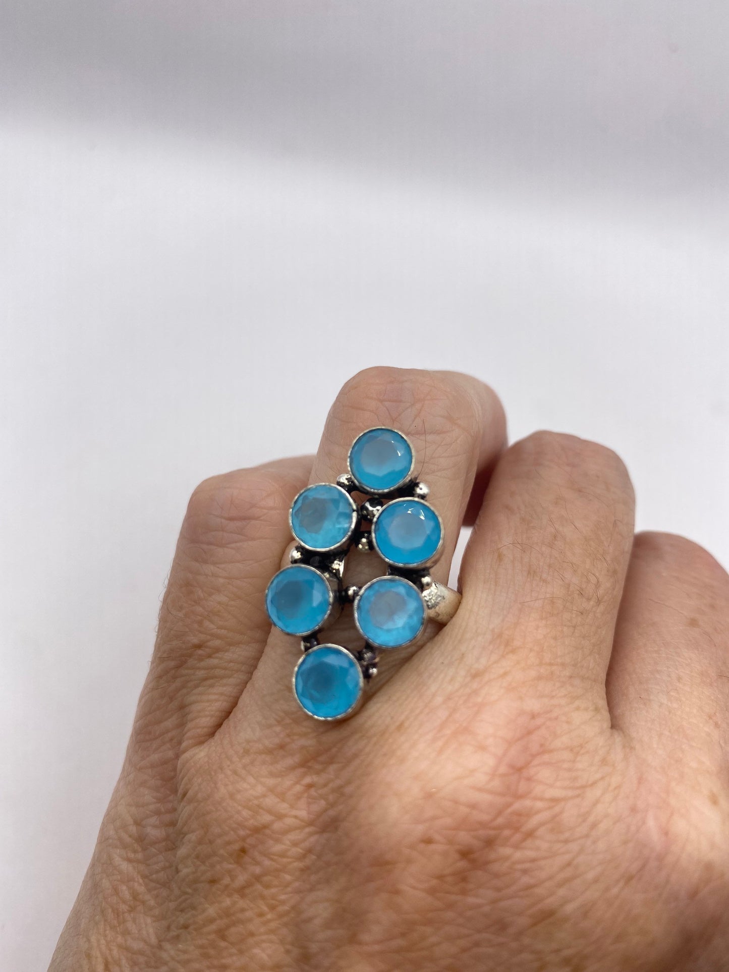Vintage Genuine Blue Chalcedony Cocktail Statement Ring