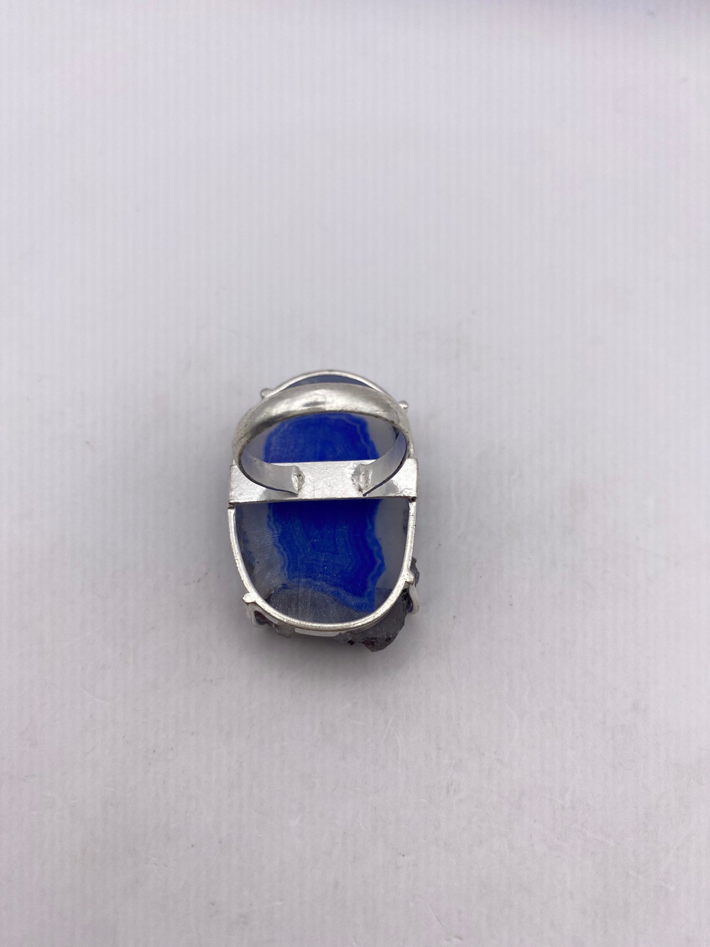 Vintage Genuine Blue Lace agate Silver Ring