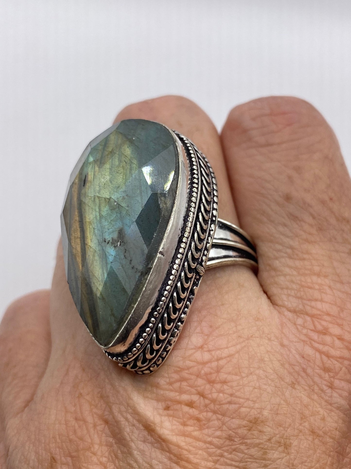 Vintage Rainbow Labradorite Statement Ring