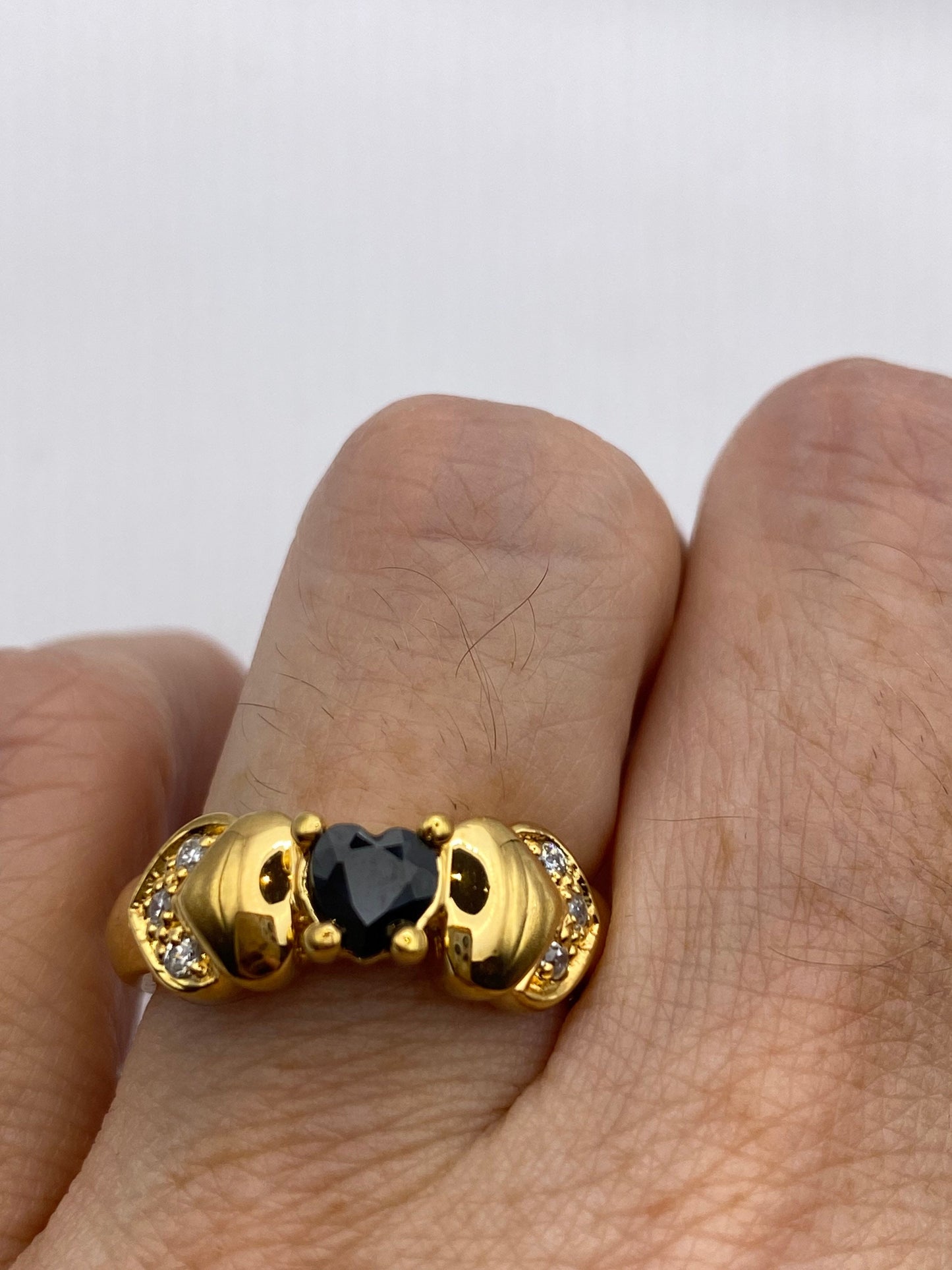 Vintage Blue Sapphire with Diamond Ring Golden 925 Sterling Silver