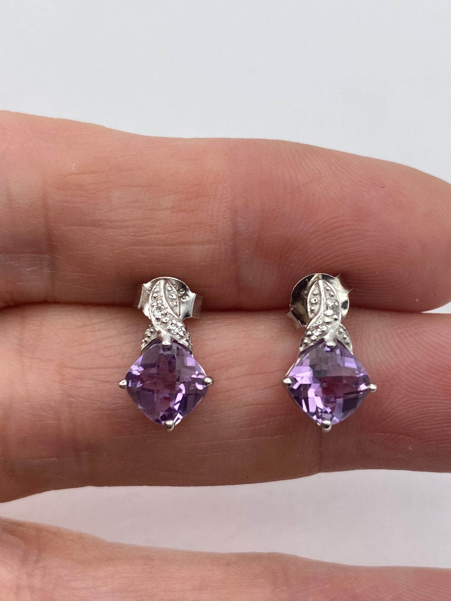 Vintage Purple Amethyst Earrings 925 Sterling Silver Studs