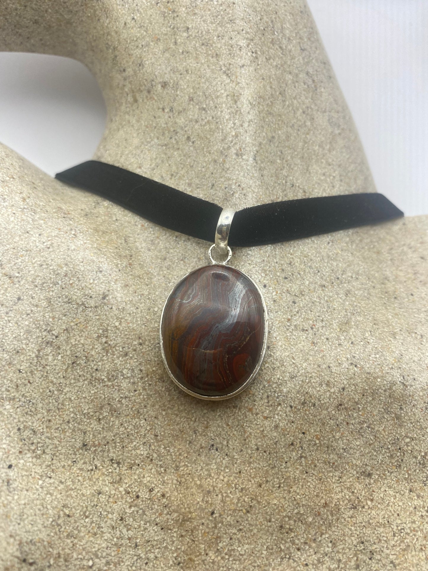 Vintage Red Tigers Eye Choker Pendant Necklace