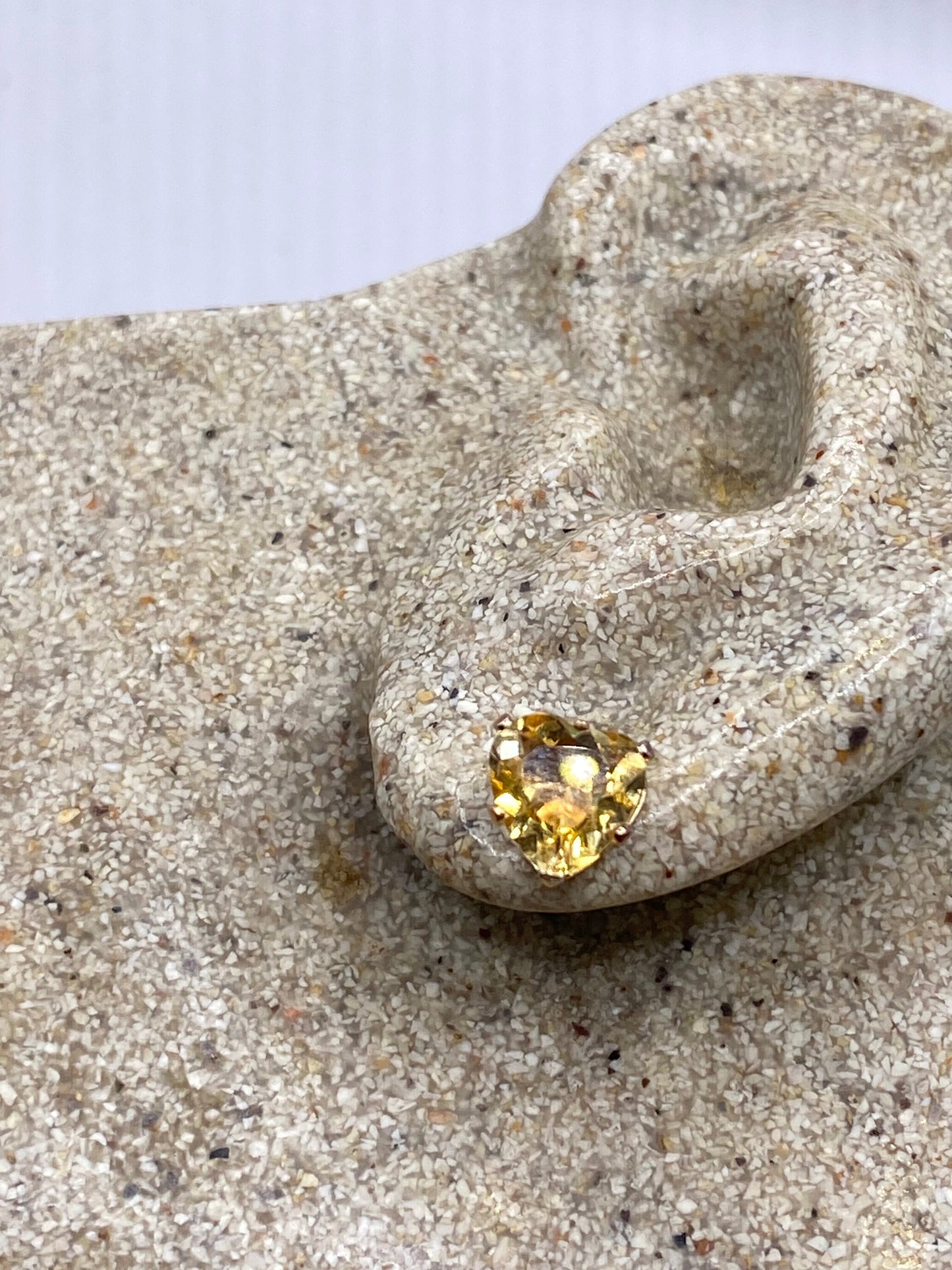 Vintage Heart Citrine Golden 925 Sterling Silver Stud Earrings