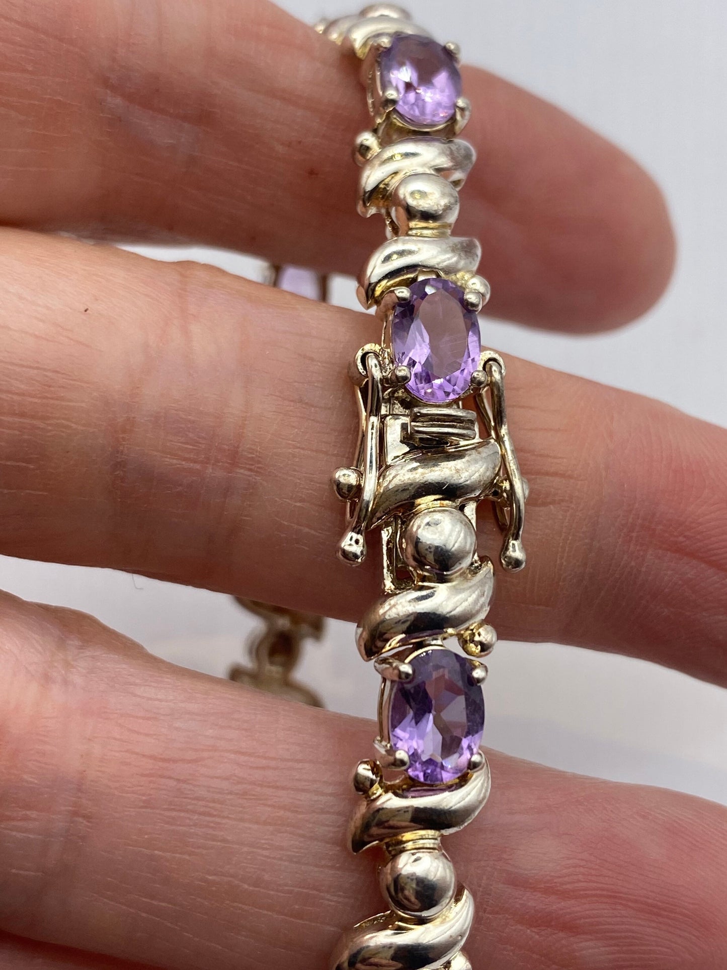 Vintage Purple Amethyst Tennis Bracelet in 925 Sterling Silver