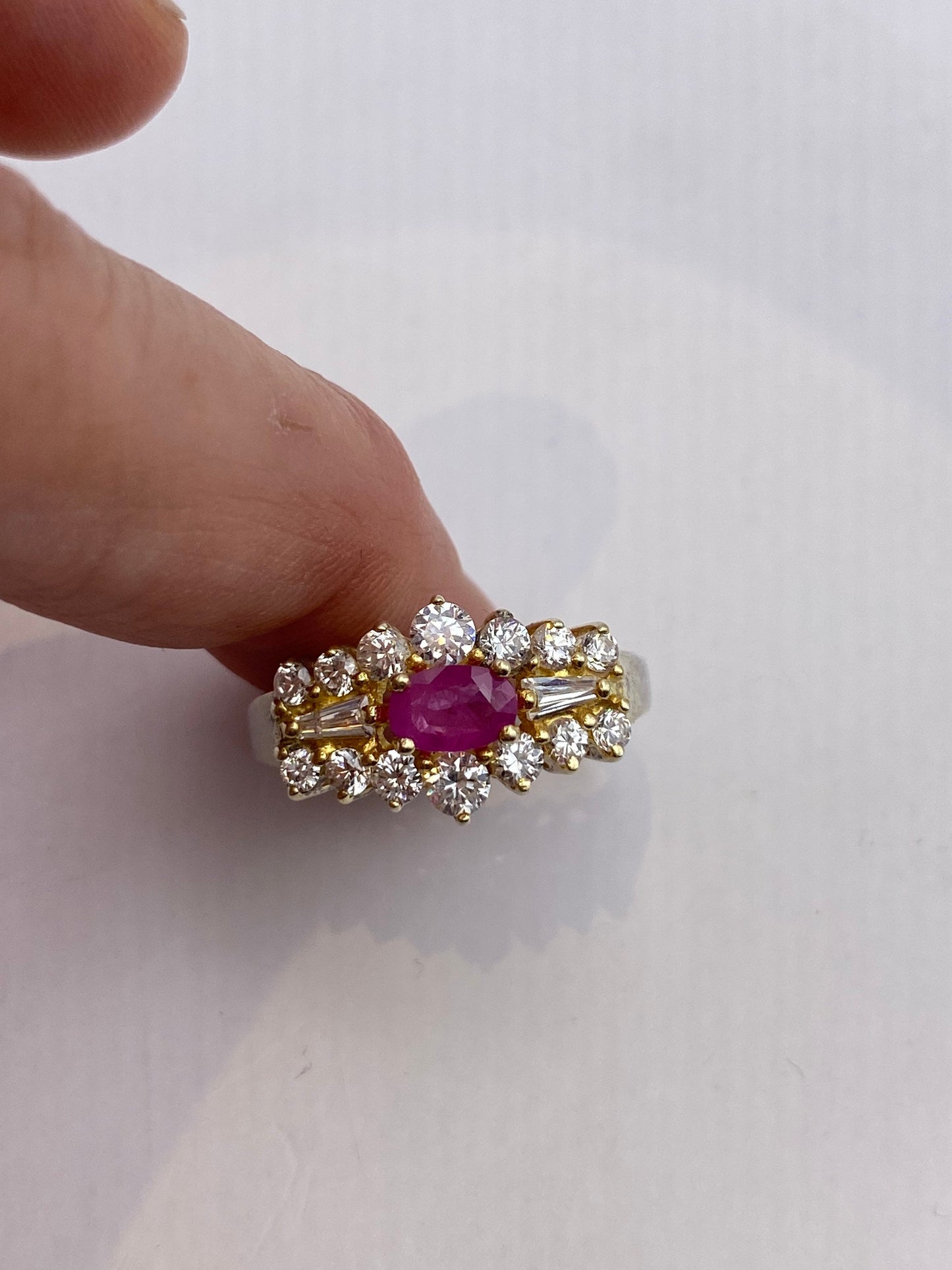 Vintage Red Ruby Ring white sapphire Golden 925 Sterling Silver