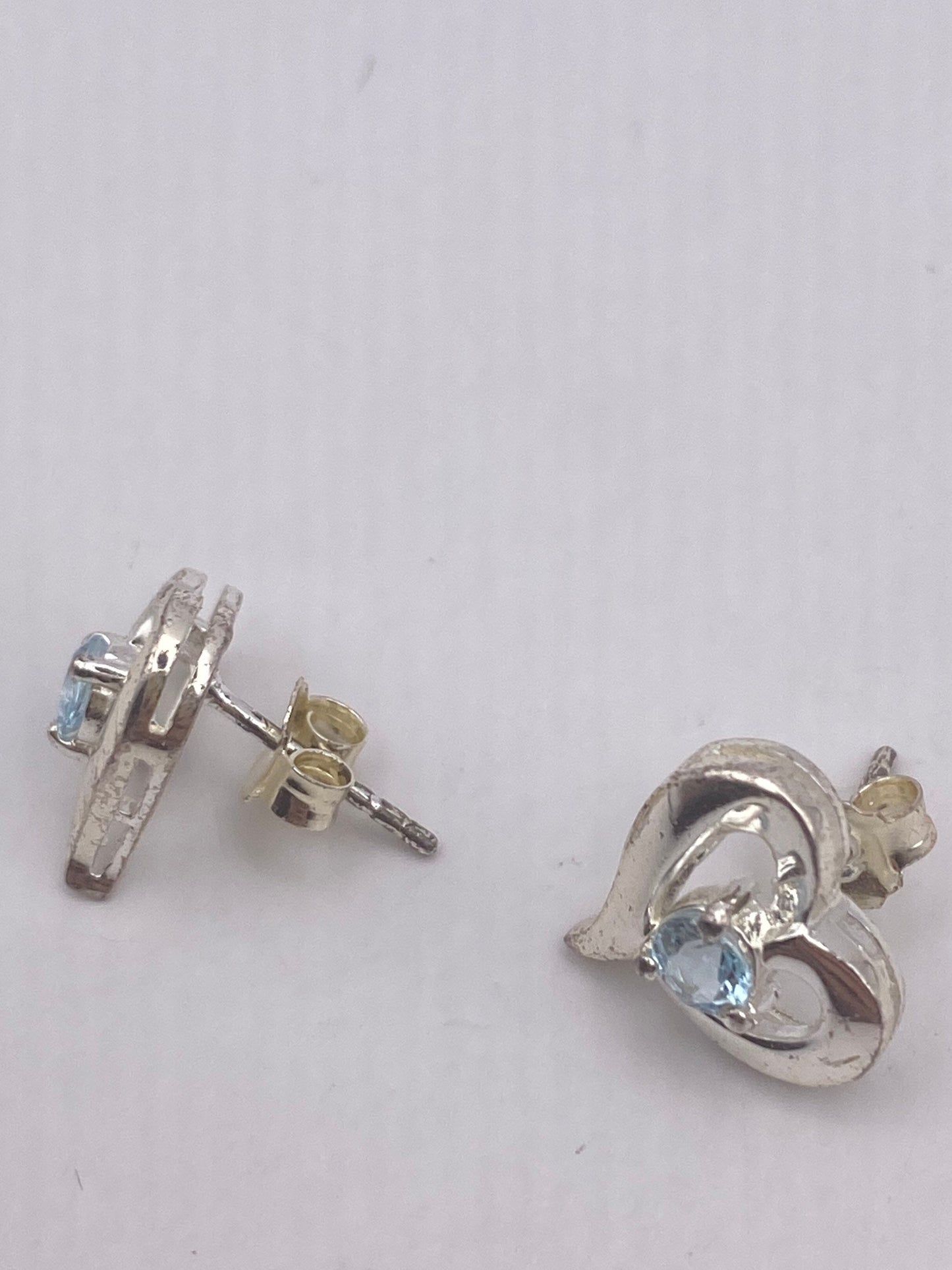 Vintage Blue Topaz Gemstone 925 Sterling Silver Stud Earrings