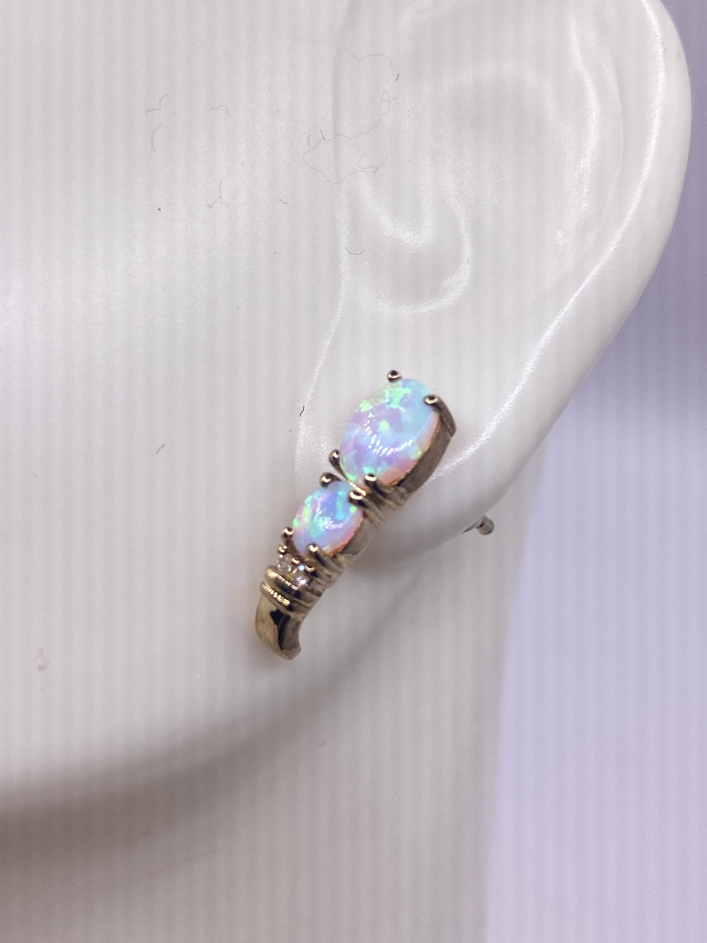 Vintage White Opal Earrings Golden 925 Sterling Silver