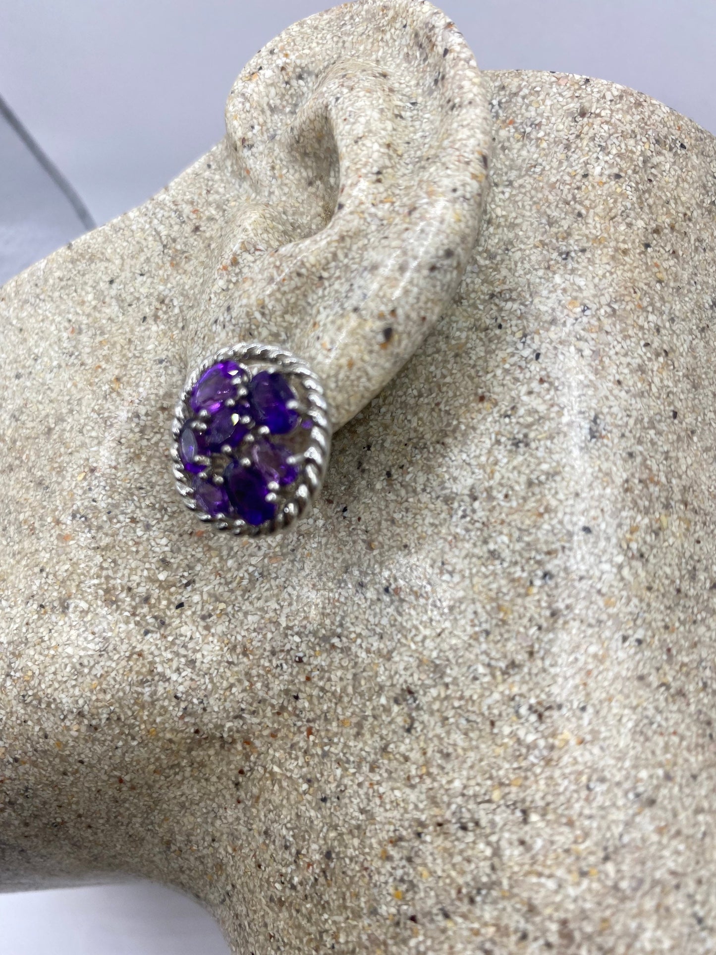 Vintage Amethyst Earrings 925 Sterling Silver Purple Stud Dangle