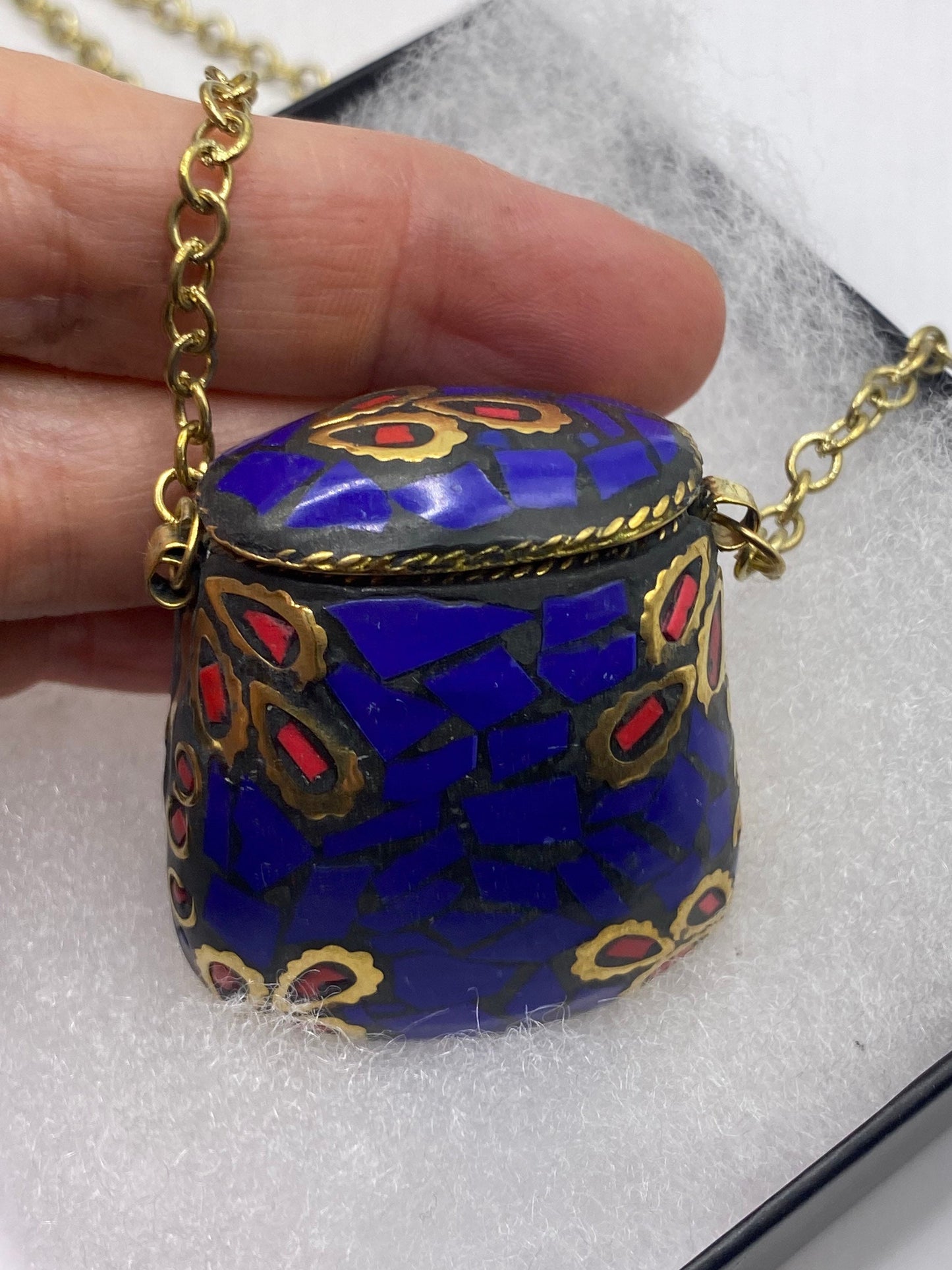 Bronze Mojo Bag Handmade Vintage Mosaic Gemstone Pendant Necklace