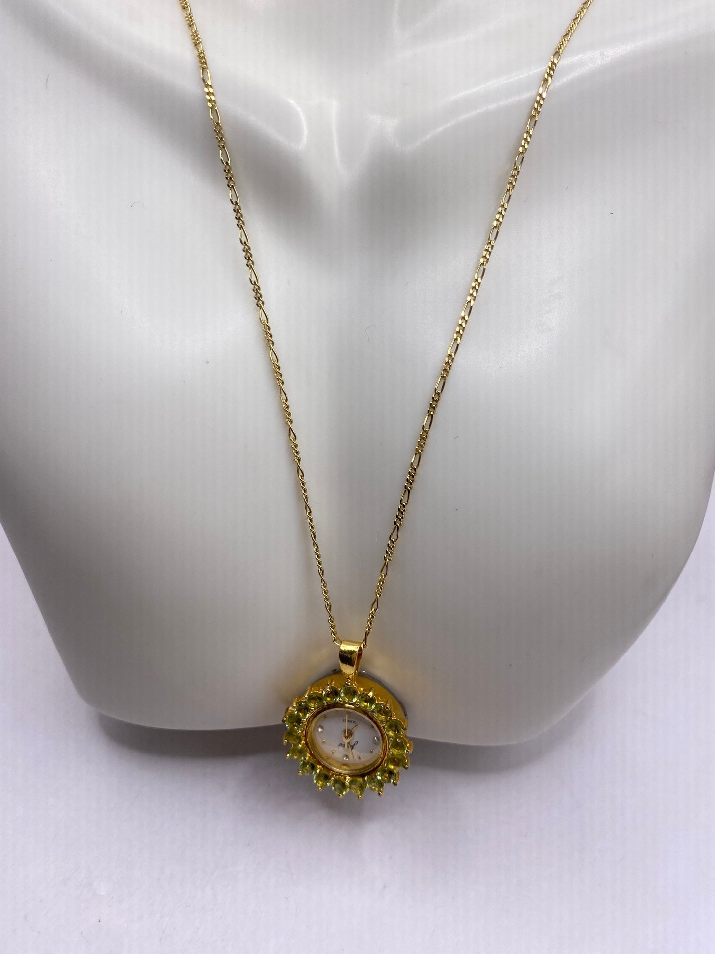 Vintage Watch Necklace 925 Sterling Silver Genuine Gemstone Antique Pendant