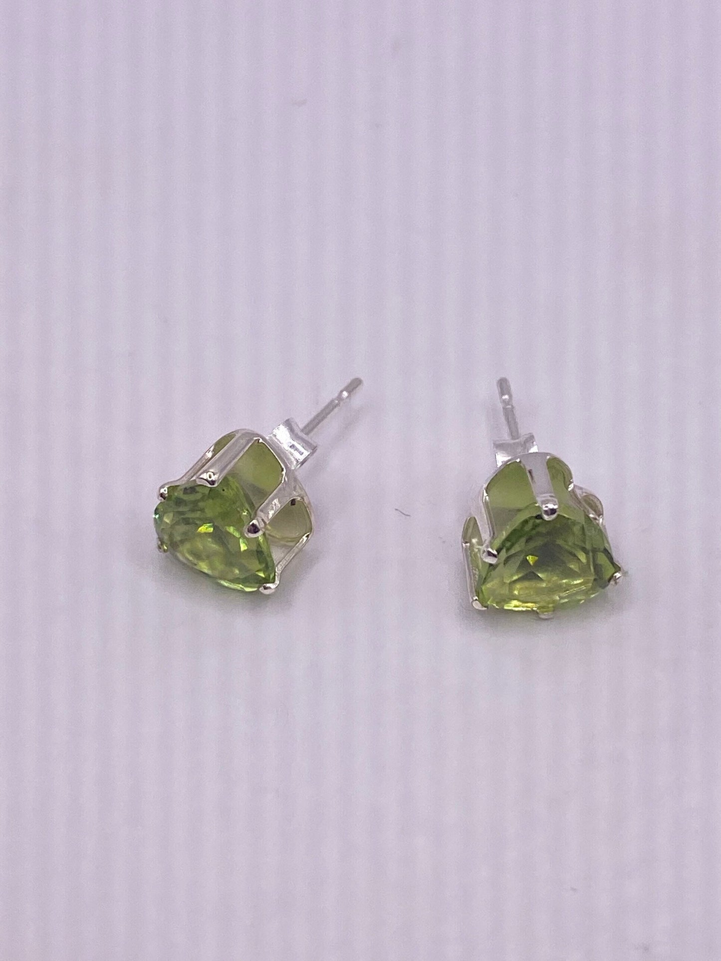Vintage Green Peridot in 925 Sterling Silver Post Button Earrings
