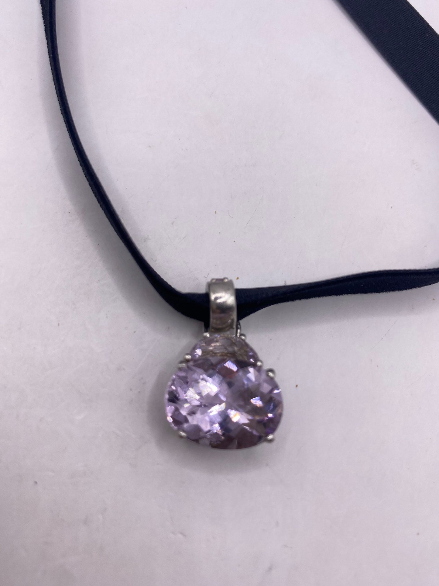 Vintage Purple Amethyst Choker 925 Sterling Silver Pendant Necklace