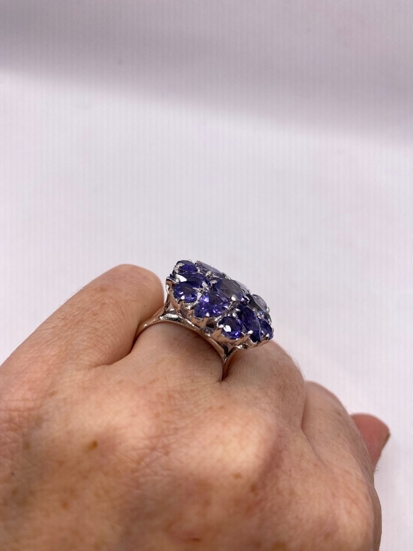 Vintage Handmade Genuine Blue Iolite 925 Sterling Silver Gothic Ring