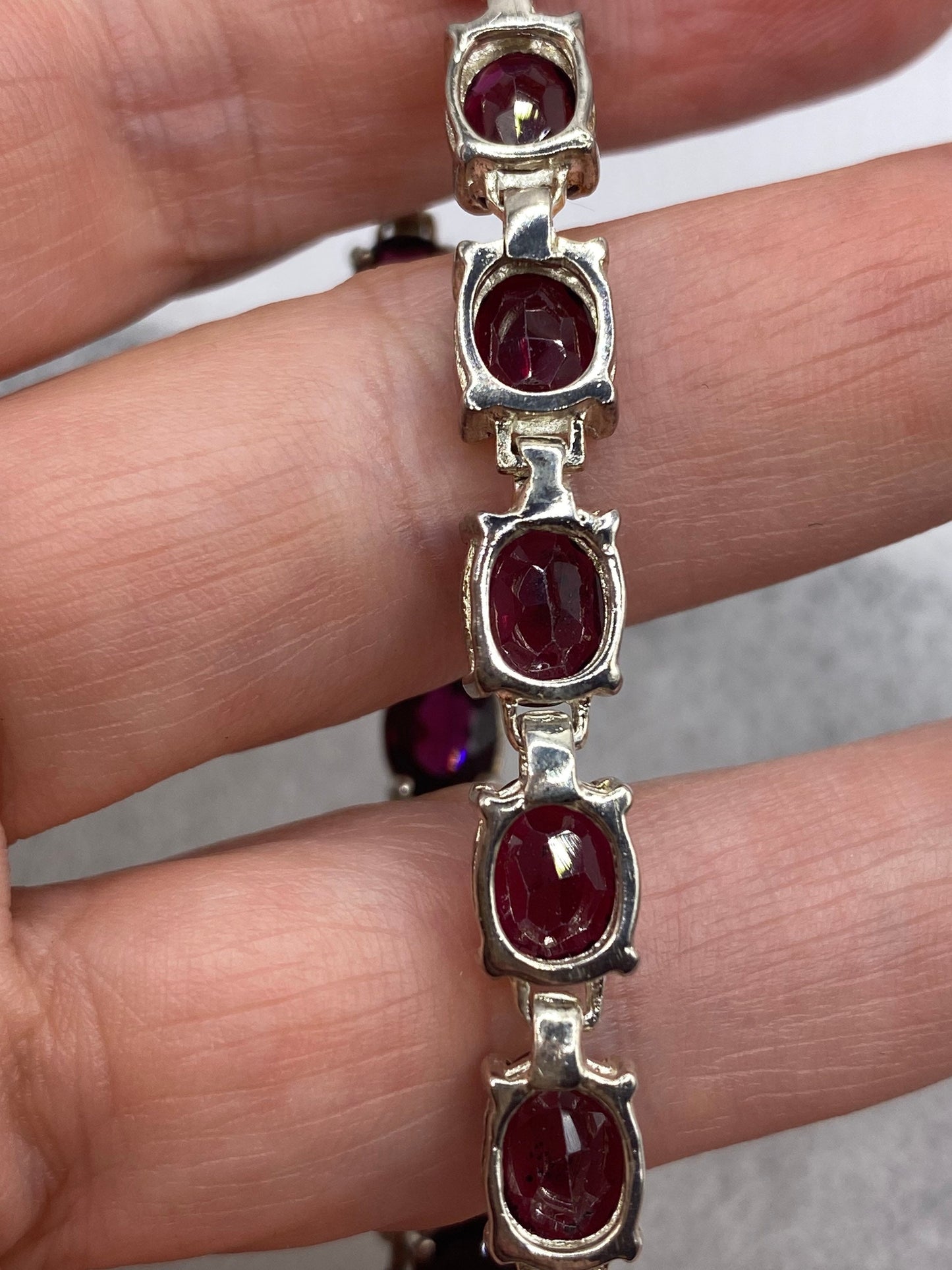 Vintage Red Tourmaline 925 Sterling Silver Tennis Bracelet
