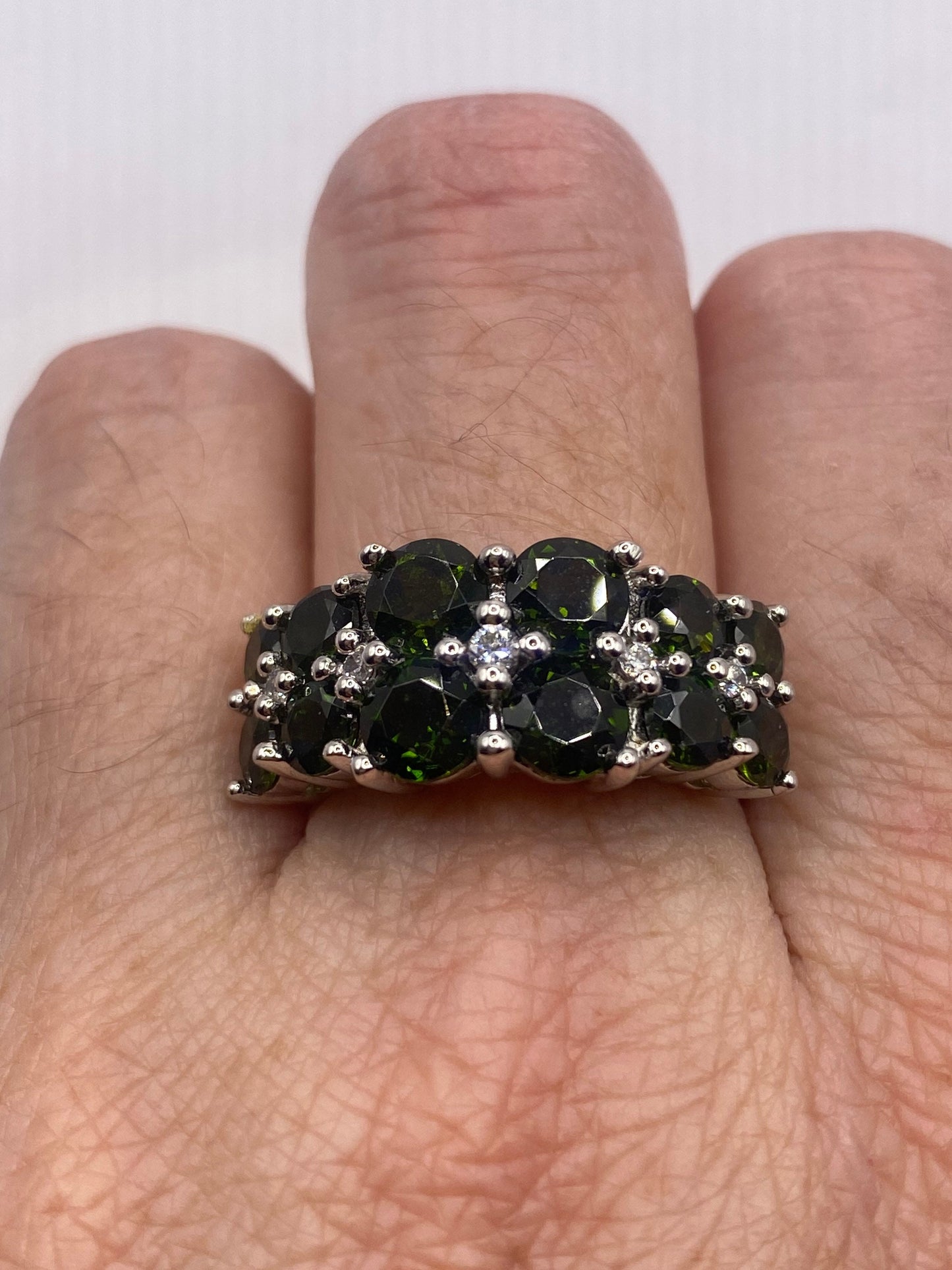 Vintage Handmade Genuine Green Chrome Diopside Setting 925 Sterling Silver Ring